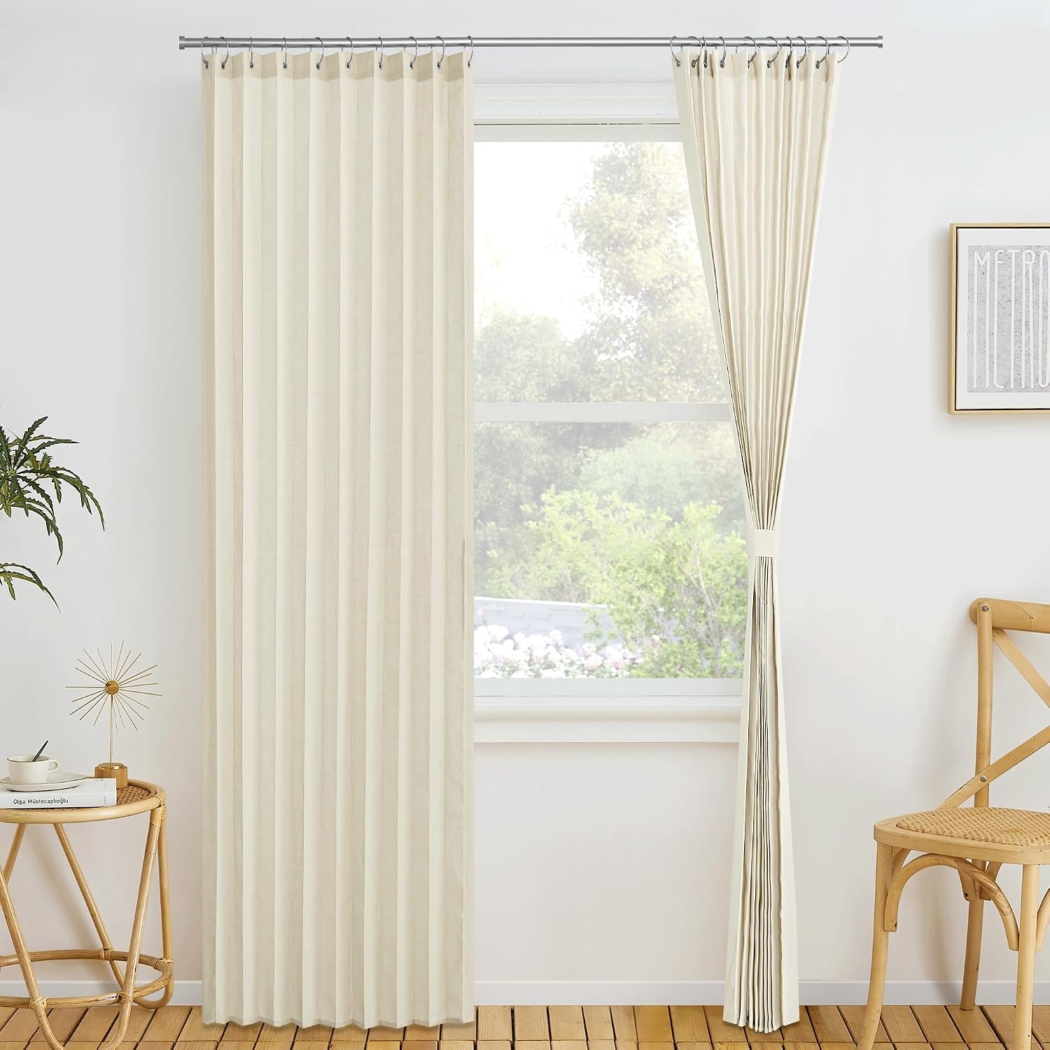 image:imageNICETOWN Linen Curtains for Bedroom Living Room Sheer Door Curtains amp Drapes 80 inches Length for Doorway Farmhouse Country Accordion Style Curtain for Sliding Glass Door 38 Wide Angora 1 PanelGreyish White