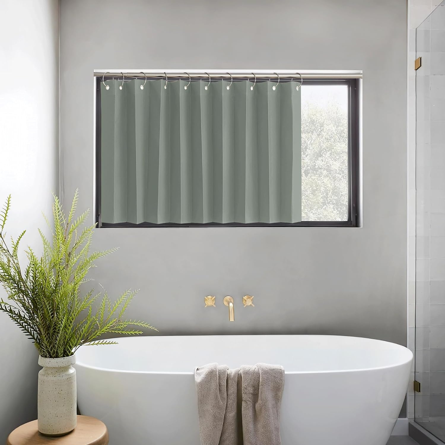 image:imageNICETOWN Linen Curtains for Bedroom Living Room Sheer Door Curtains amp Drapes 80 inches Length for Doorway Farmhouse Country Accordion Style Curtain for Sliding Glass Door 38 Wide Angora 1 PanelSage Green