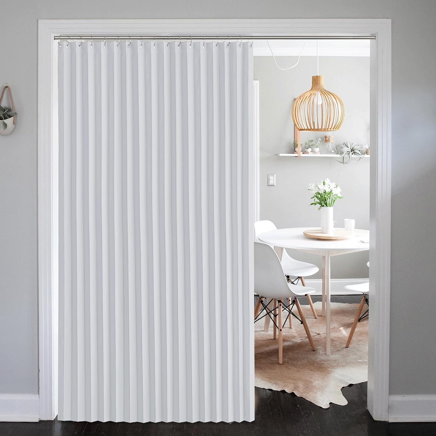 image:imageNICETOWN Linen Curtains for Bedroom Living Room Sheer Door Curtains amp Drapes 80 inches Length for Doorway Farmhouse Country Accordion Style Curtain for Sliding Glass Door 38 Wide Angora 1 PanelGreyish White