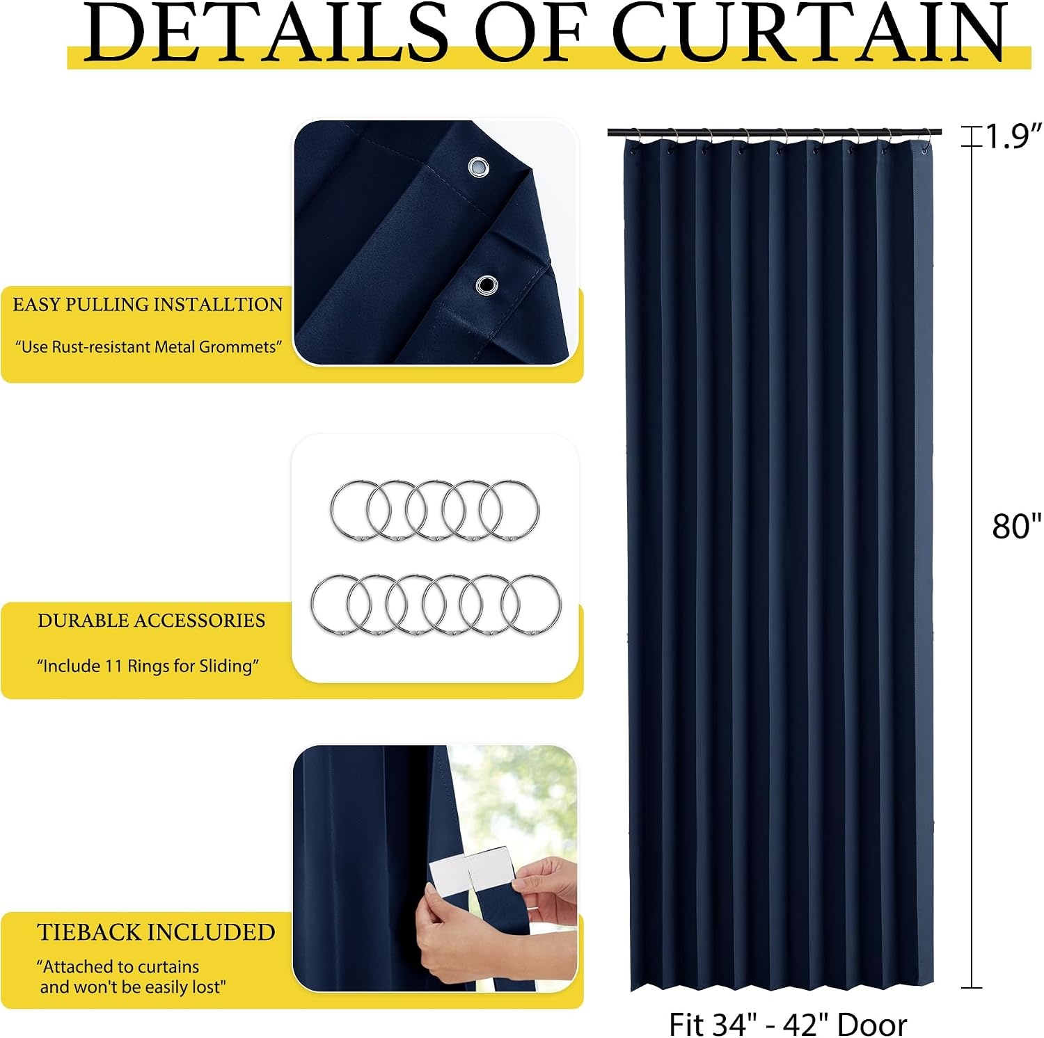 image:imageNICETOWN Linen Curtains for Bedroom Living Room Sheer Door Curtains amp Drapes 80 inches Length for Doorway Farmhouse Country Accordion Style Curtain for Sliding Glass Door 38 Wide Angora 1 PanelNavy
