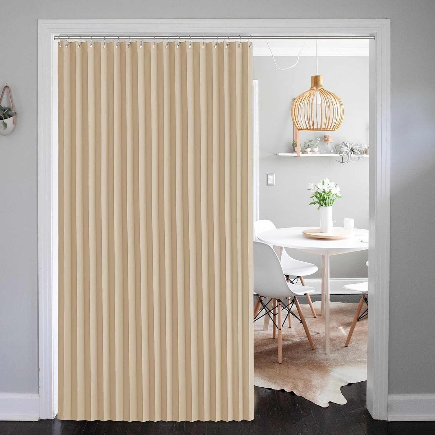 image:imageNICETOWN Linen Curtains for Bedroom Living Room Sheer Door Curtains amp Drapes 80 inches Length for Doorway Farmhouse Country Accordion Style Curtain for Sliding Glass Door 38 Wide Angora 1 PanelBiscotti Beige