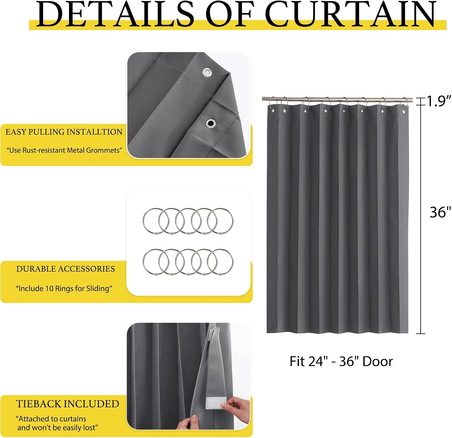 image:imageNICETOWN Linen Curtains for Bedroom Living Room Sheer Door Curtains amp Drapes 80 inches Length for Doorway Farmhouse Country Accordion Style Curtain for Sliding Glass Door 38 Wide Angora 1 PanelGrey