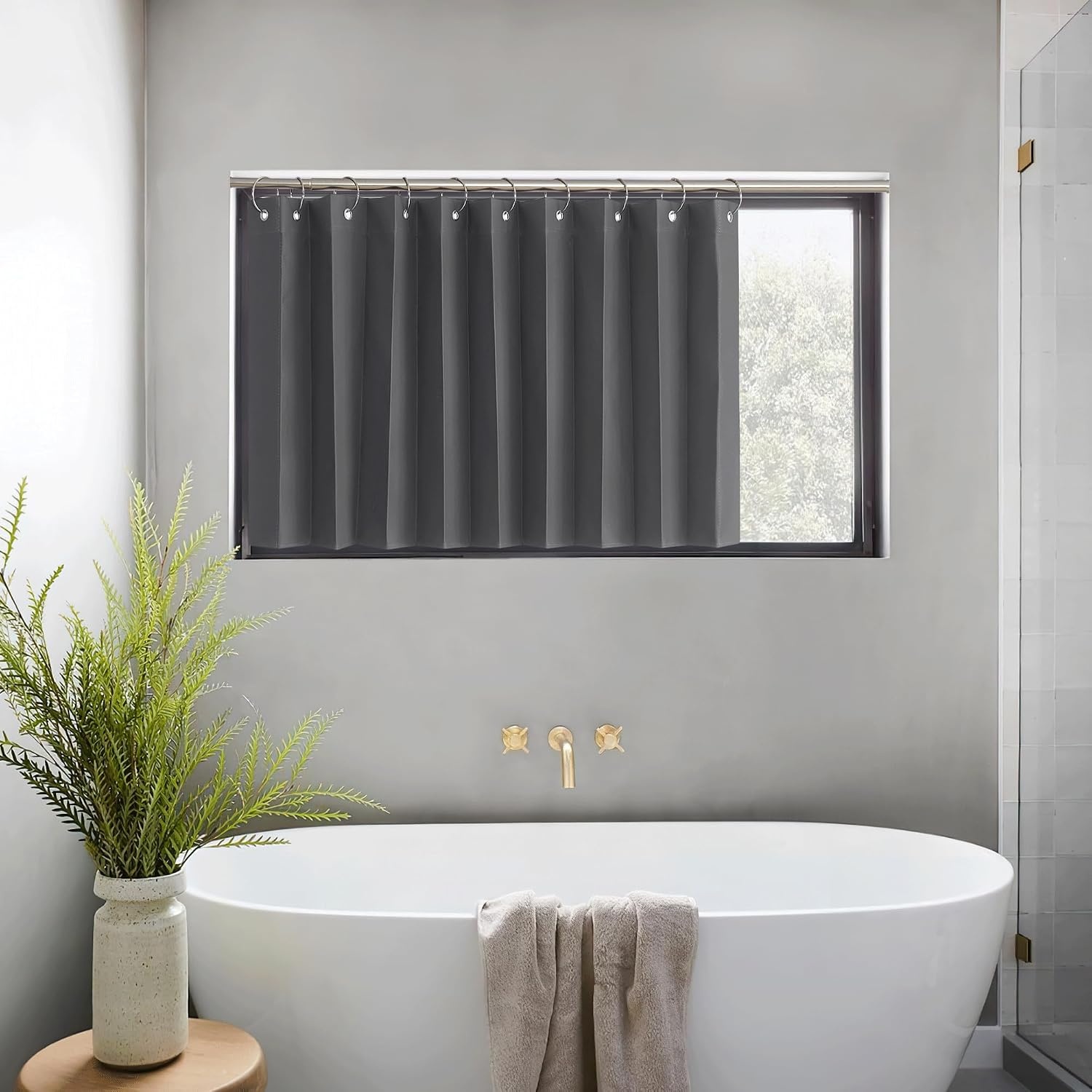 image:imageNICETOWN Linen Curtains for Bedroom Living Room Sheer Door Curtains amp Drapes 80 inches Length for Doorway Farmhouse Country Accordion Style Curtain for Sliding Glass Door 38 Wide Angora 1 PanelGrey
