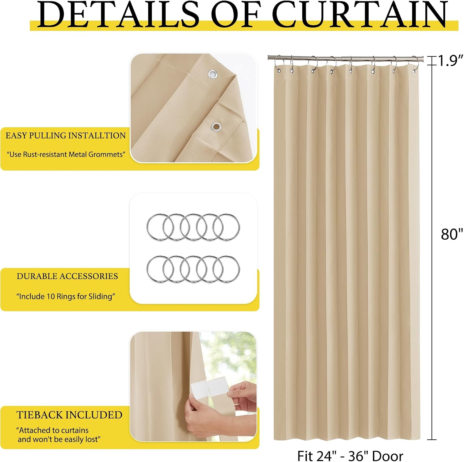 image:imageNICETOWN Linen Curtains for Bedroom Living Room Sheer Door Curtains amp Drapes 80 inches Length for Doorway Farmhouse Country Accordion Style Curtain for Sliding Glass Door 38 Wide Angora 1 PanelBiscotti Beige