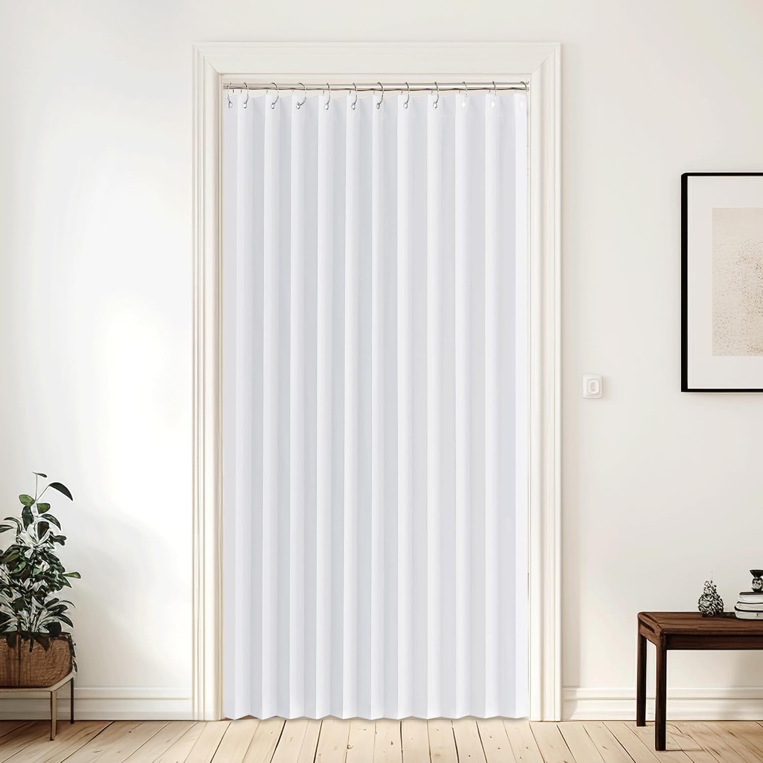 image:imageNICETOWN Linen Curtains for Bedroom Living Room Sheer Door Curtains amp Drapes 80 inches Length for Doorway Farmhouse Country Accordion Style Curtain for Sliding Glass Door 38 Wide Angora 1 PanelPure White
