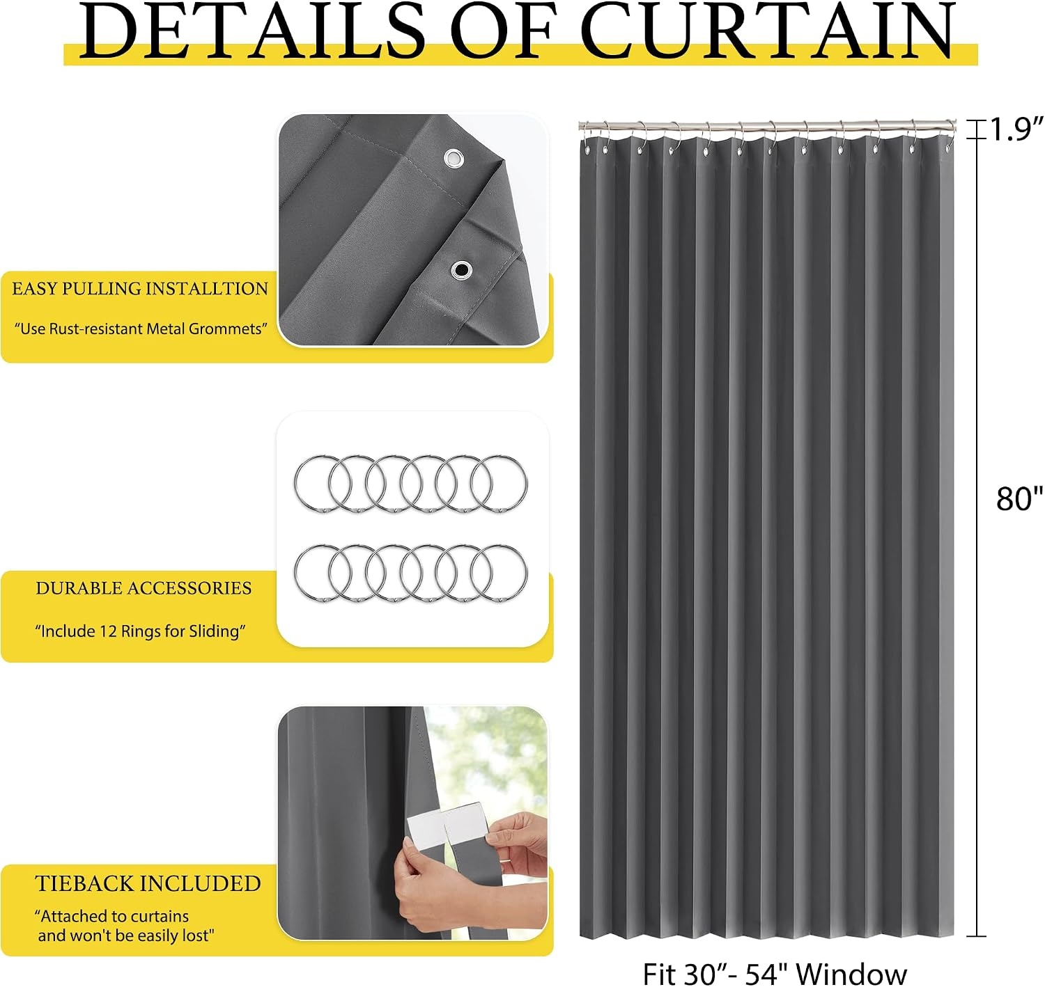 image:imageNICETOWN Linen Curtains for Bedroom Living Room Sheer Door Curtains amp Drapes 80 inches Length for Doorway Farmhouse Country Accordion Style Curtain for Sliding Glass Door 38 Wide Angora 1 PanelGrey
