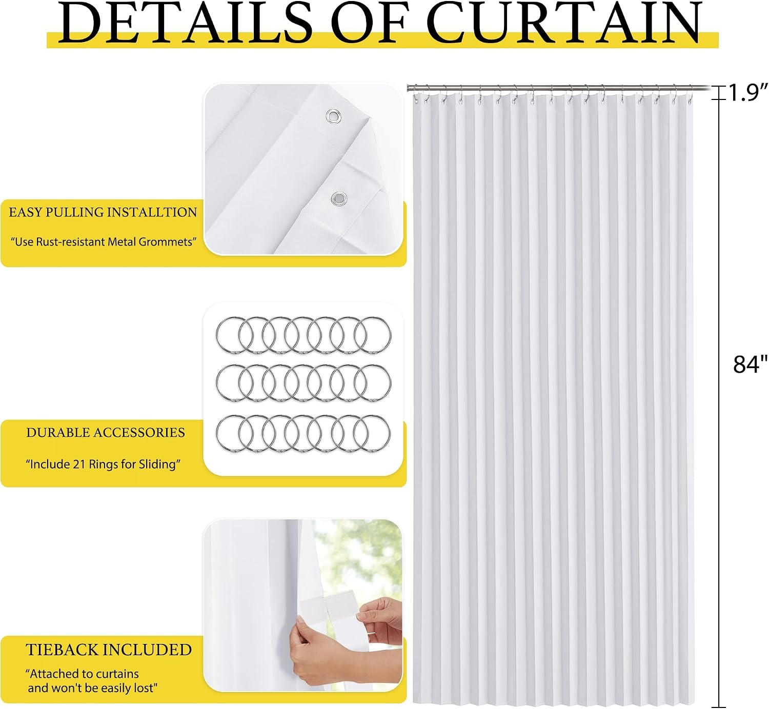 image:imageNICETOWN Linen Curtains for Bedroom Living Room Sheer Door Curtains amp Drapes 80 inches Length for Doorway Farmhouse Country Accordion Style Curtain for Sliding Glass Door 38 Wide Angora 1 PanelPure White