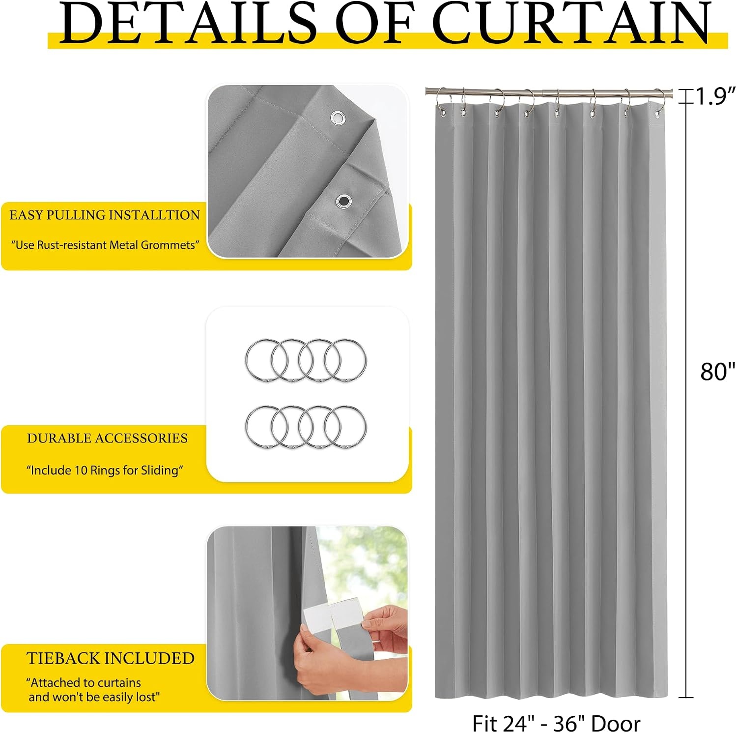 image:imageNICETOWN Linen Curtains for Bedroom Living Room Sheer Door Curtains amp Drapes 80 inches Length for Doorway Farmhouse Country Accordion Style Curtain for Sliding Glass Door 38 Wide Angora 1 PanelSilver Grey
