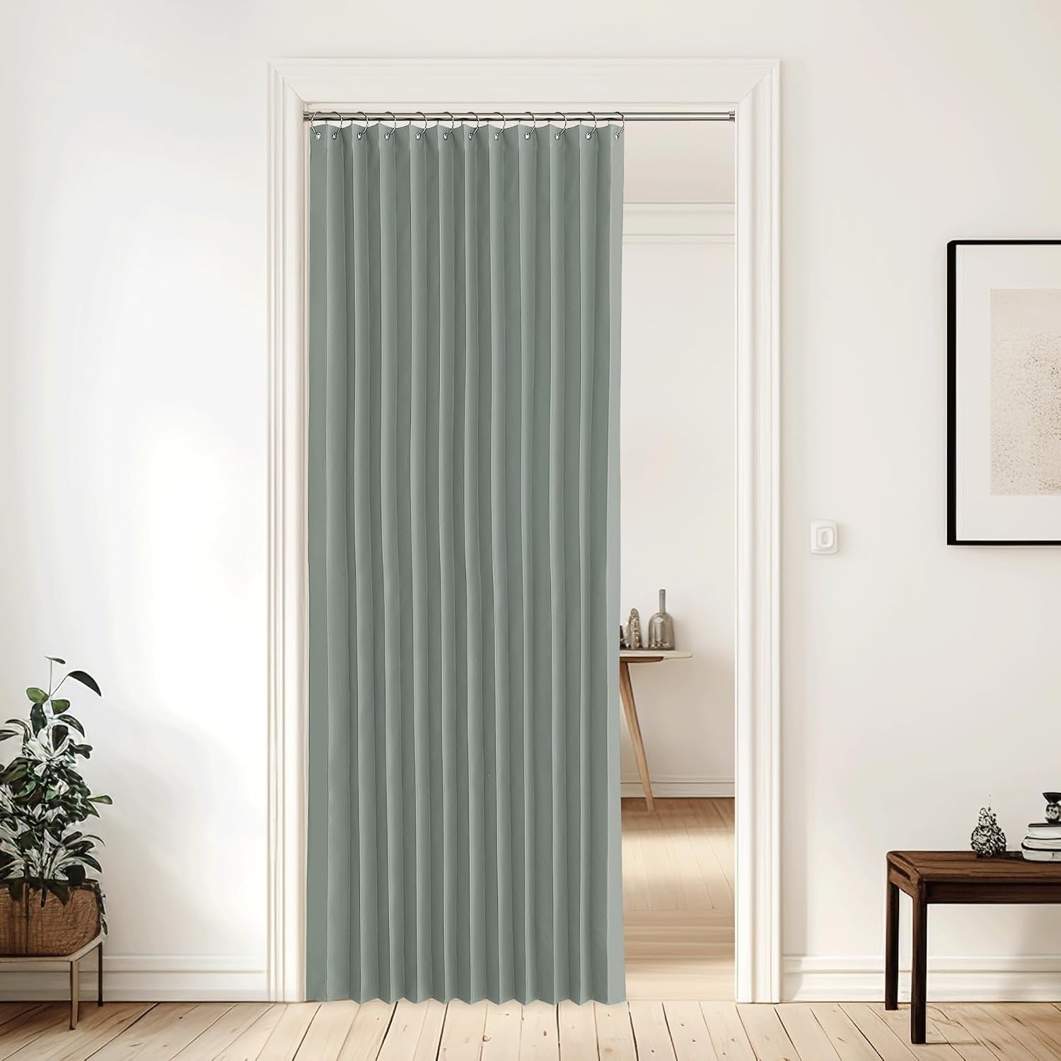 image:imageNICETOWN Linen Curtains for Bedroom Living Room Sheer Door Curtains amp Drapes 80 inches Length for Doorway Farmhouse Country Accordion Style Curtain for Sliding Glass Door 38 Wide Angora 1 PanelSage Green