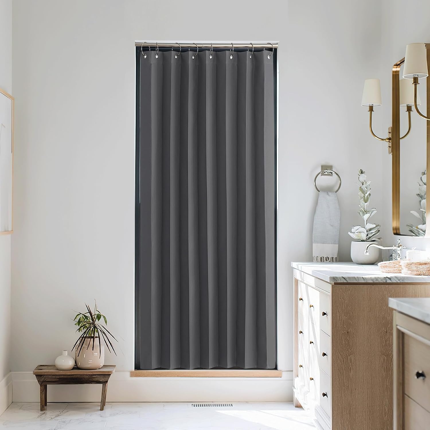 image:imageNICETOWN Linen Curtains for Bedroom Living Room Sheer Door Curtains amp Drapes 80 inches Length for Doorway Farmhouse Country Accordion Style Curtain for Sliding Glass Door 38 Wide Angora 1 PanelGrey