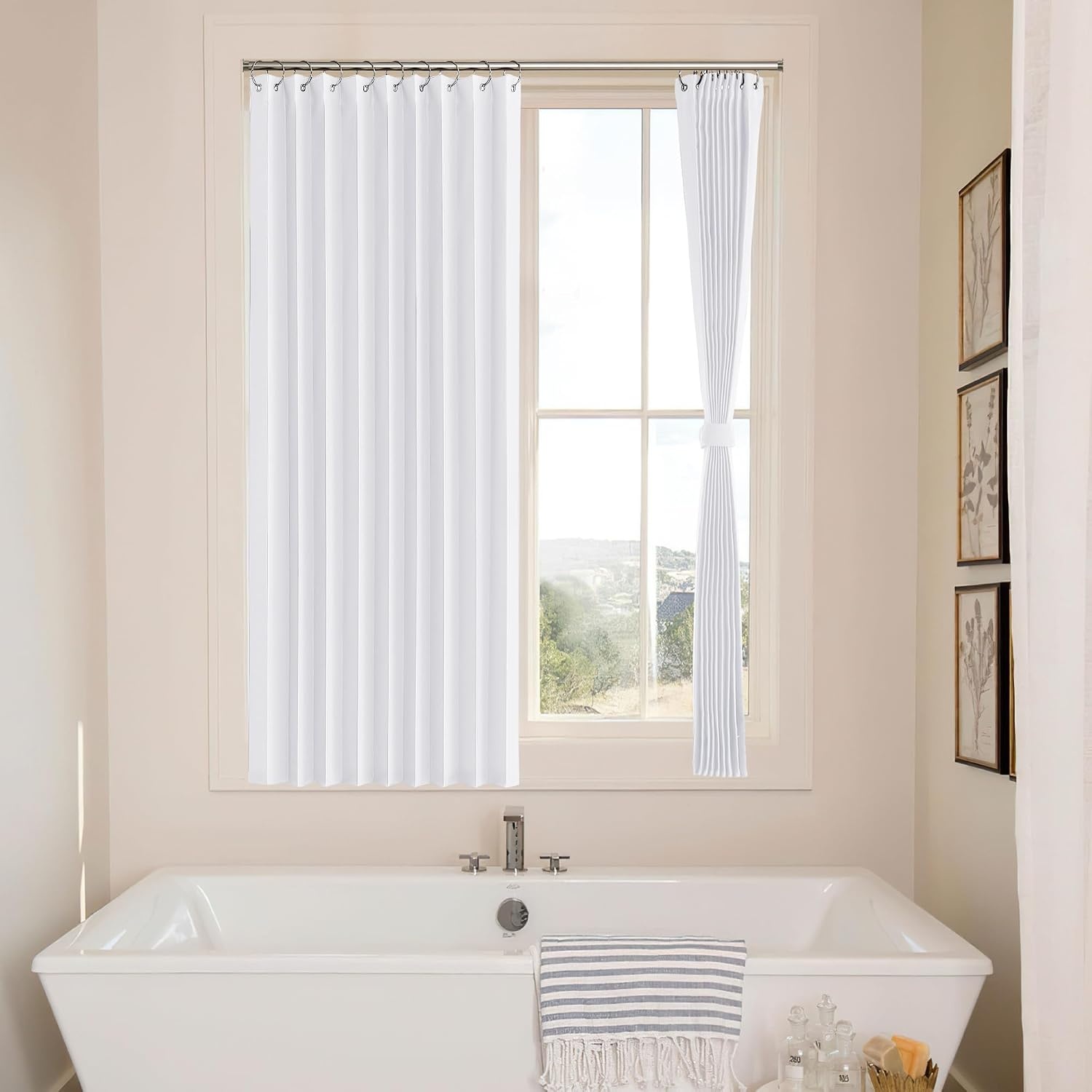 image:imageNICETOWN Linen Curtains for Bedroom Living Room Sheer Door Curtains amp Drapes 80 inches Length for Doorway Farmhouse Country Accordion Style Curtain for Sliding Glass Door 38 Wide Angora 1 PanelPure White