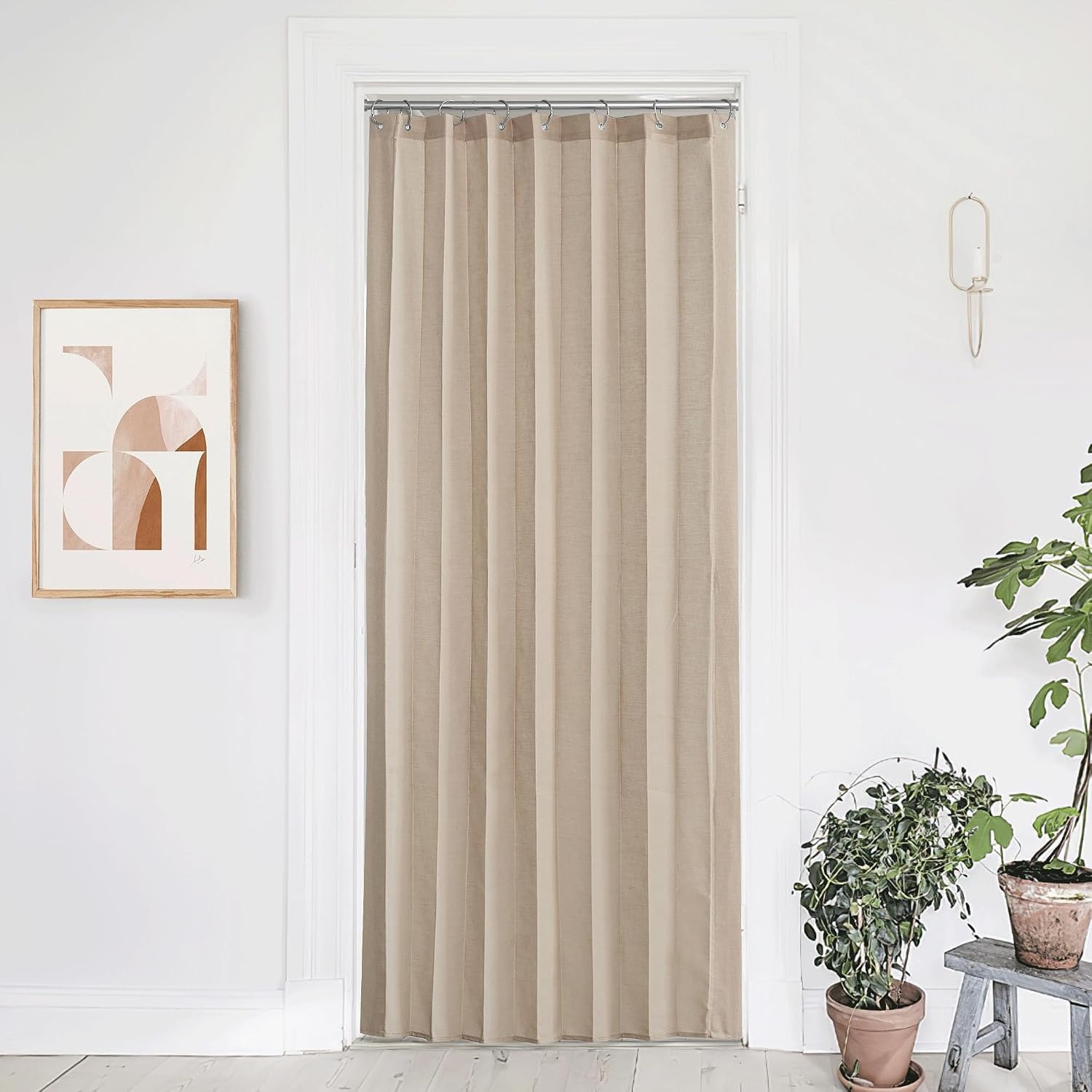 image:imageNICETOWN Linen Curtains for Bedroom Living Room Sheer Door Curtains amp Drapes 80 inches Length for Doorway Farmhouse Country Accordion Style Curtain for Sliding Glass Door 38 Wide Angora 1 PanelTaupe
