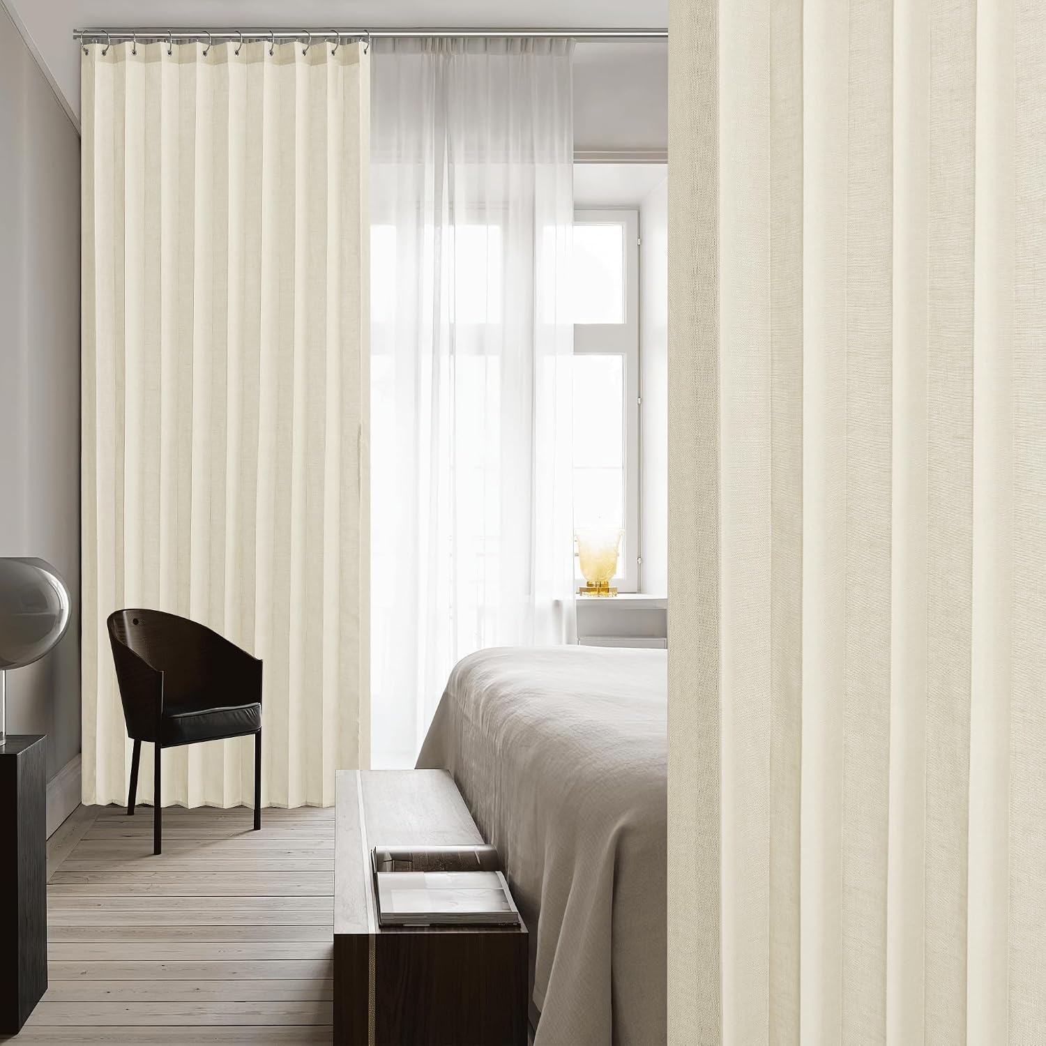 image:imageNICETOWN Linen Curtains for Bedroom Living Room Sheer Door Curtains amp Drapes 80 inches Length for Doorway Farmhouse Country Accordion Style Curtain for Sliding Glass Door 38 Wide Angora 1 PanelGreyish White