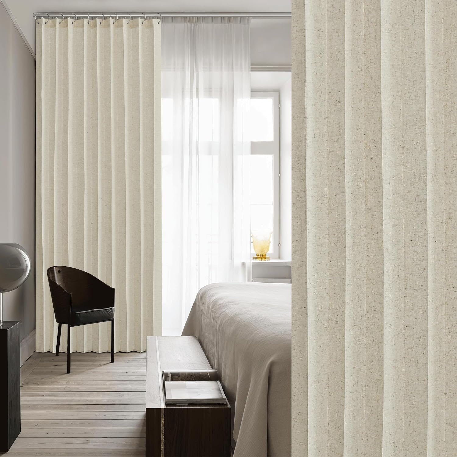 image:imageNICETOWN Linen Curtains for Bedroom Living Room Sheer Door Curtains amp Drapes 80 inches Length for Doorway Farmhouse Country Accordion Style Curtain for Sliding Glass Door 38 Wide Angora 1 PanelNatural Beige