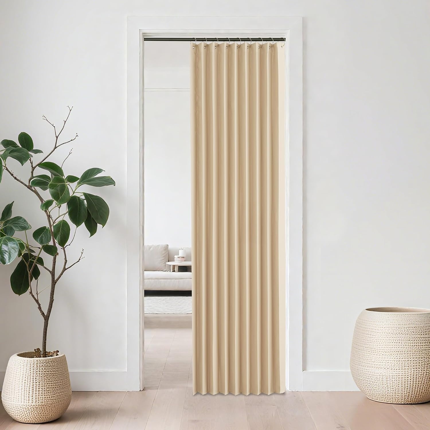 image:imageNICETOWN Linen Curtains for Bedroom Living Room Sheer Door Curtains amp Drapes 80 inches Length for Doorway Farmhouse Country Accordion Style Curtain for Sliding Glass Door 38 Wide Angora 1 PanelBiscotti Beige