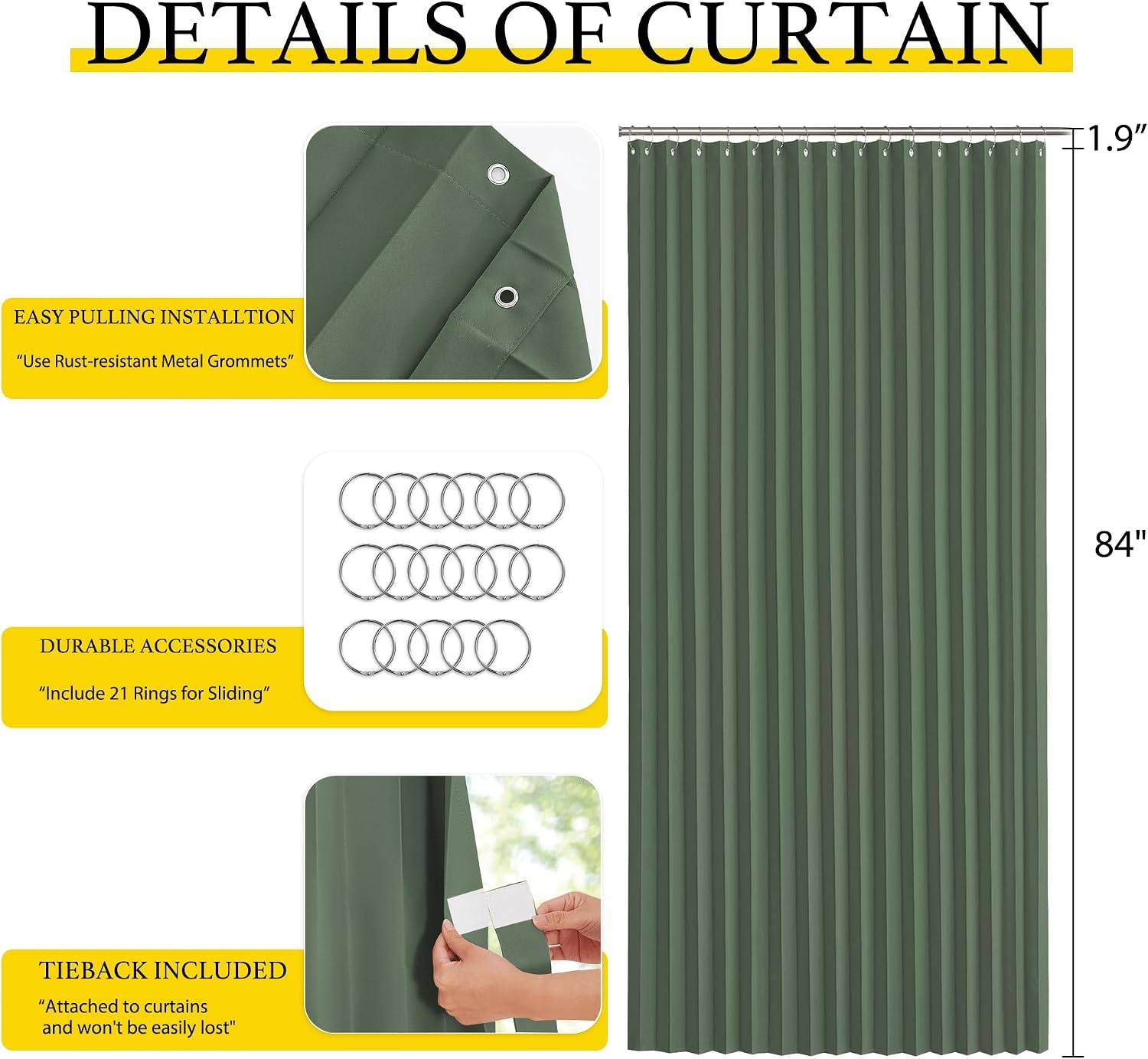 image:imageNICETOWN Linen Curtains for Bedroom Living Room Sheer Door Curtains amp Drapes 80 inches Length for Doorway Farmhouse Country Accordion Style Curtain for Sliding Glass Door 38 Wide Angora 1 PanelDark Mallard