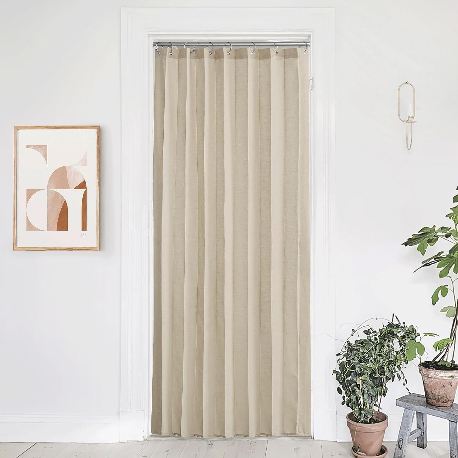 image:imageNICETOWN Linen Curtains for Bedroom Living Room Sheer Door Curtains amp Drapes 80 inches Length for Doorway Farmhouse Country Accordion Style Curtain for Sliding Glass Door 38 Wide Angora 1 PanelAngora