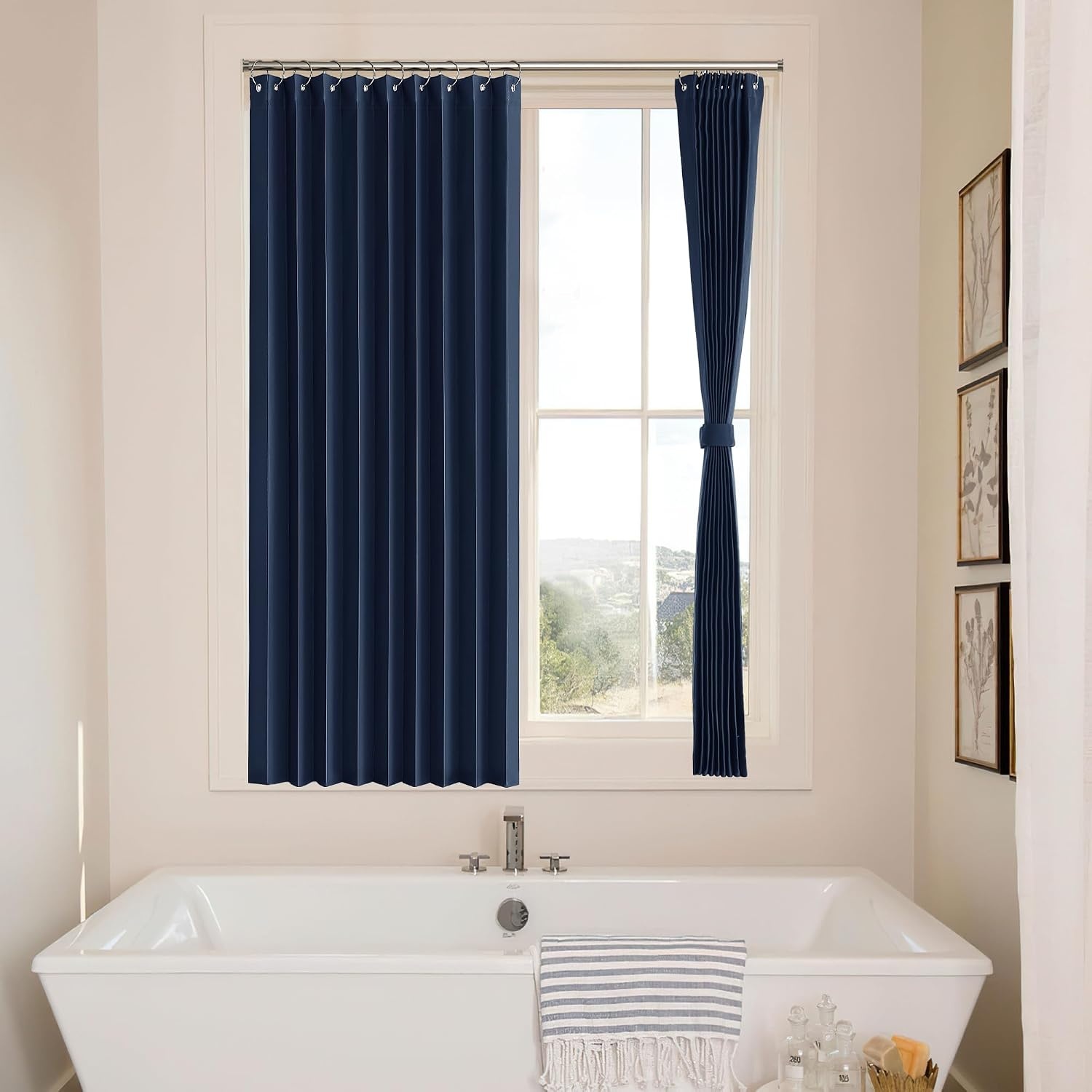 image:imageNICETOWN Linen Curtains for Bedroom Living Room Sheer Door Curtains amp Drapes 80 inches Length for Doorway Farmhouse Country Accordion Style Curtain for Sliding Glass Door 38 Wide Angora 1 PanelNavy
