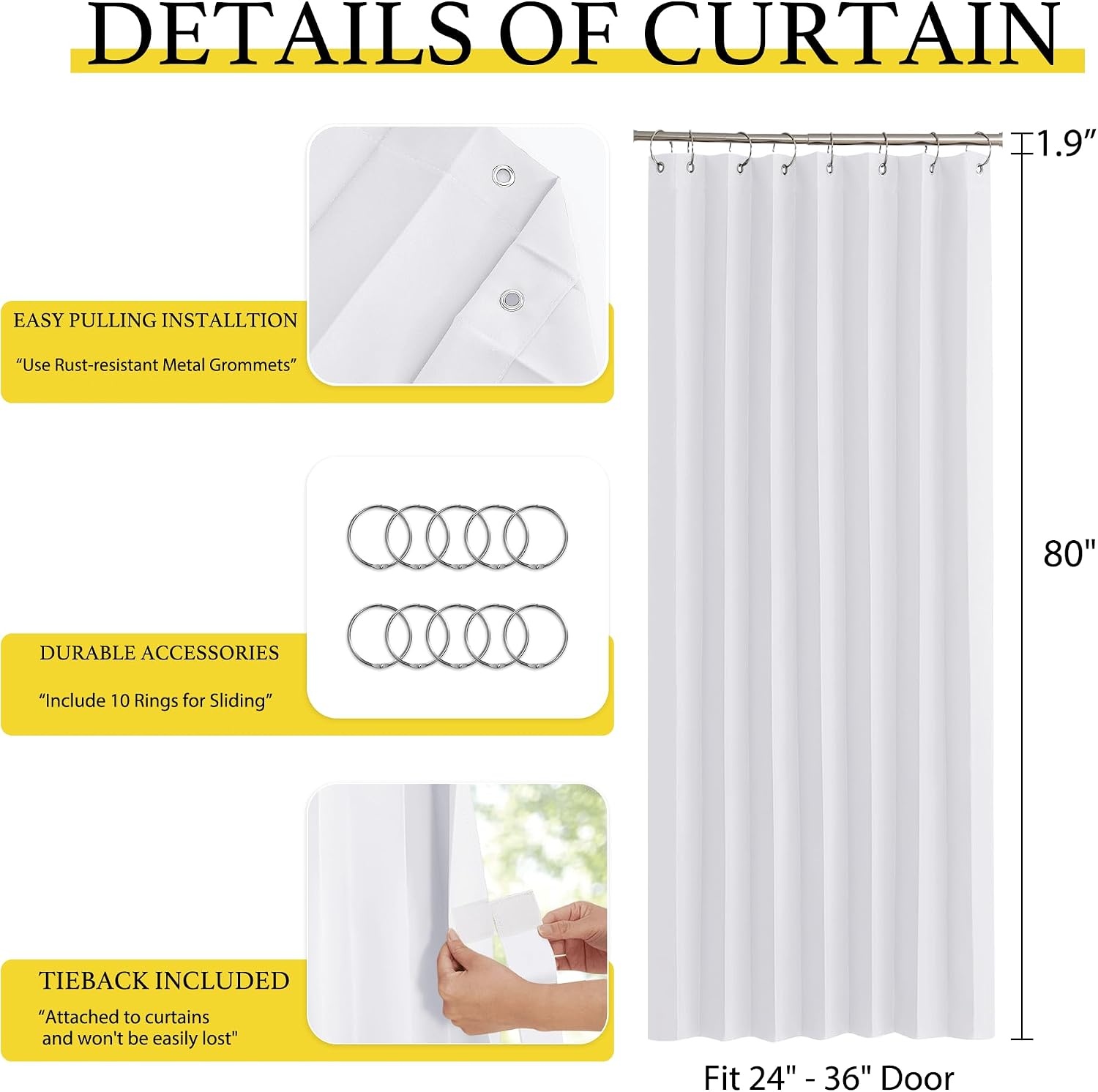 image:imageNICETOWN Linen Curtains for Bedroom Living Room Sheer Door Curtains amp Drapes 80 inches Length for Doorway Farmhouse Country Accordion Style Curtain for Sliding Glass Door 38 Wide Angora 1 PanelPure White