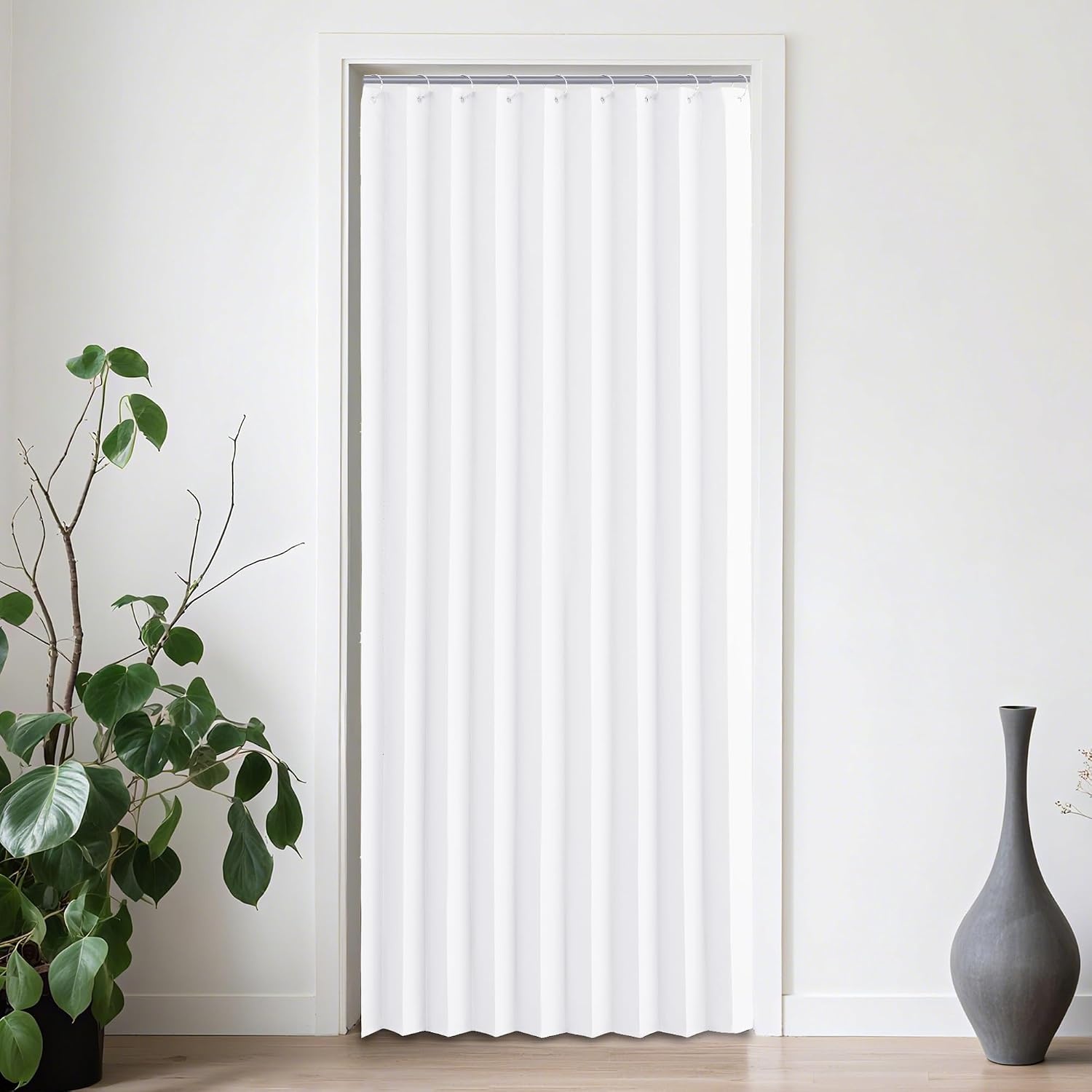 image:imageNICETOWN Linen Curtains for Bedroom Living Room Sheer Door Curtains amp Drapes 80 inches Length for Doorway Farmhouse Country Accordion Style Curtain for Sliding Glass Door 38 Wide Angora 1 PanelPure White