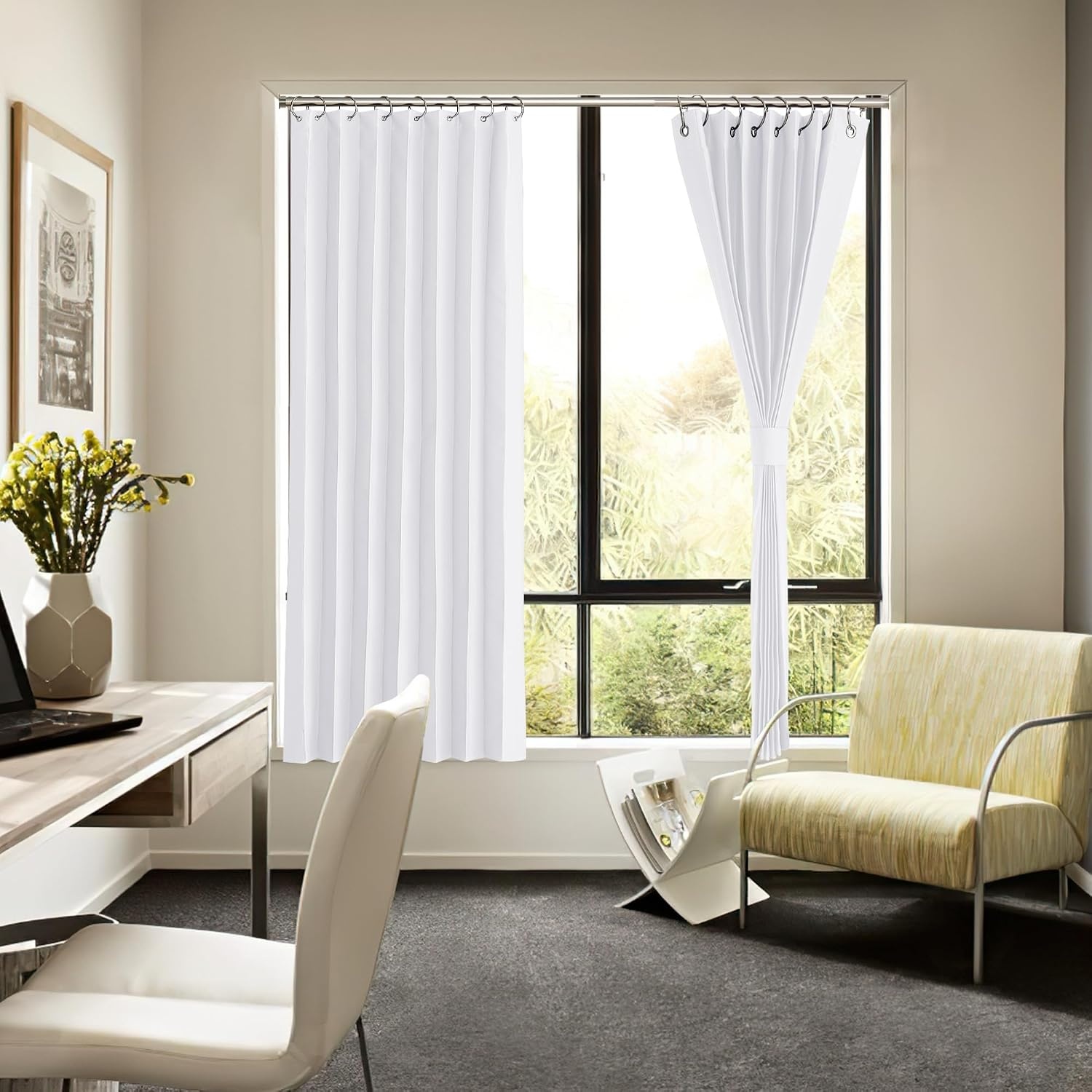 image:imageNICETOWN Linen Curtains for Bedroom Living Room Sheer Door Curtains amp Drapes 80 inches Length for Doorway Farmhouse Country Accordion Style Curtain for Sliding Glass Door 38 Wide Angora 1 PanelPure White