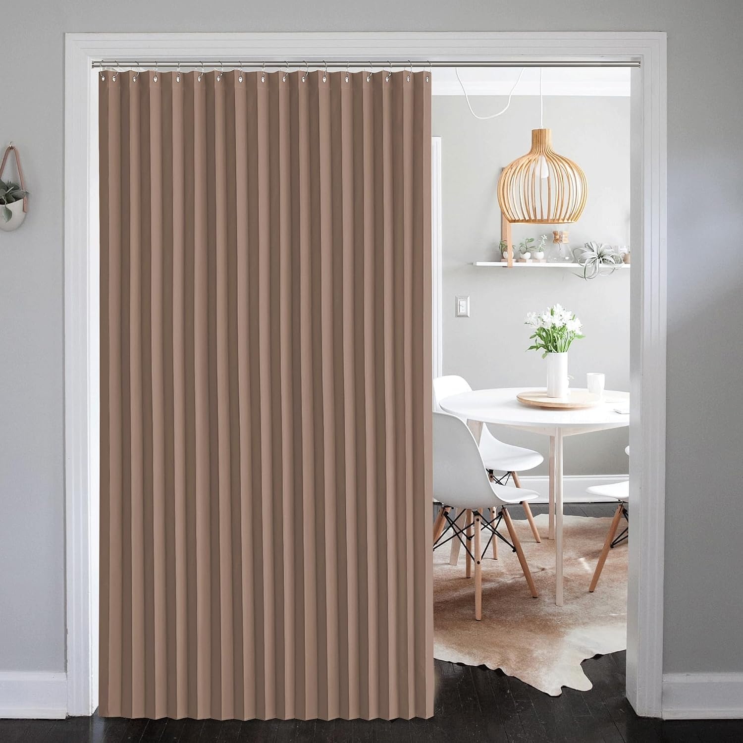 image:imageNICETOWN Linen Curtains for Bedroom Living Room Sheer Door Curtains amp Drapes 80 inches Length for Doorway Farmhouse Country Accordion Style Curtain for Sliding Glass Door 38 Wide Angora 1 PanelCappuccino