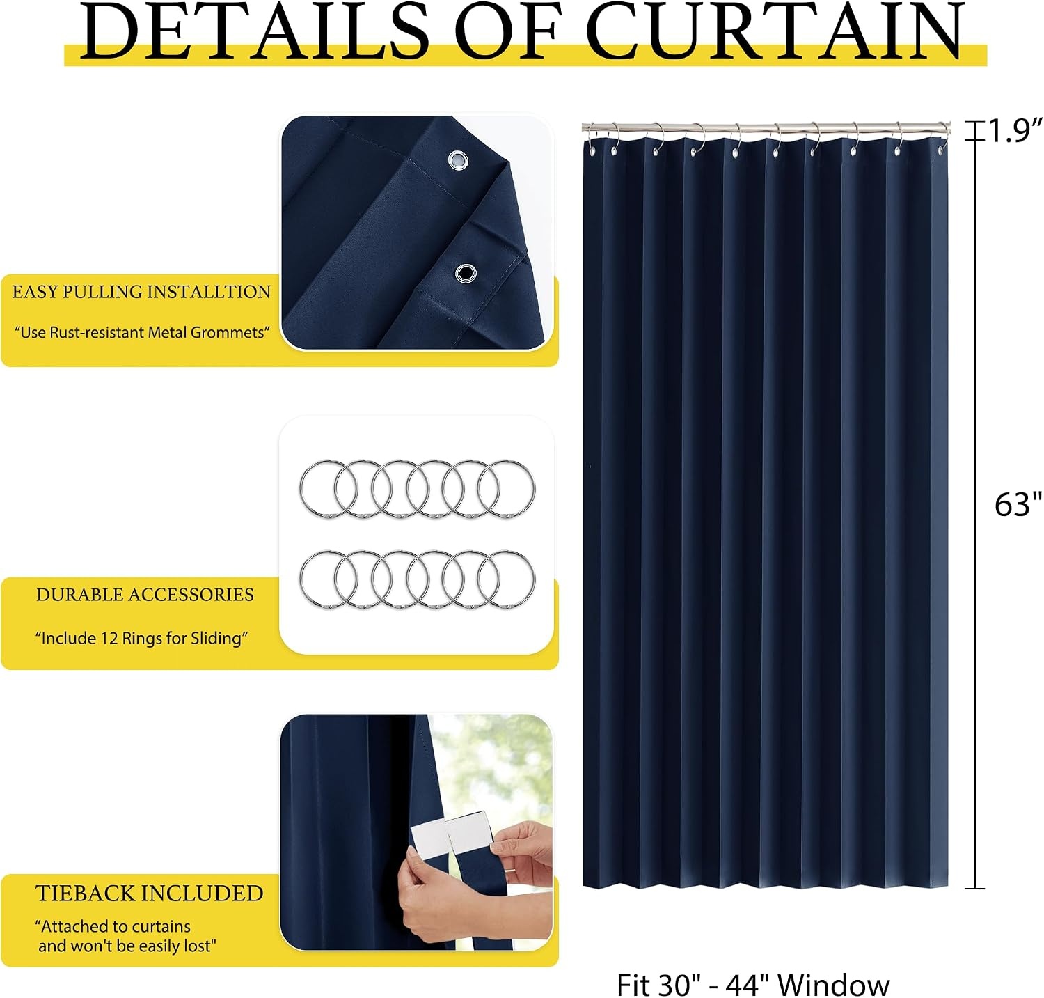 image:imageNICETOWN Linen Curtains for Bedroom Living Room Sheer Door Curtains amp Drapes 80 inches Length for Doorway Farmhouse Country Accordion Style Curtain for Sliding Glass Door 38 Wide Angora 1 PanelNavy