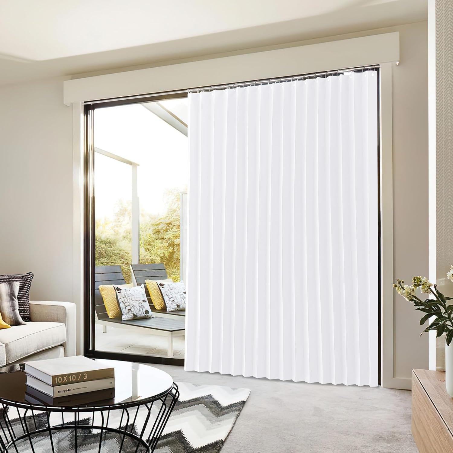 image:imageNICETOWN Linen Curtains for Bedroom Living Room Sheer Door Curtains amp Drapes 80 inches Length for Doorway Farmhouse Country Accordion Style Curtain for Sliding Glass Door 38 Wide Angora 1 PanelPure White