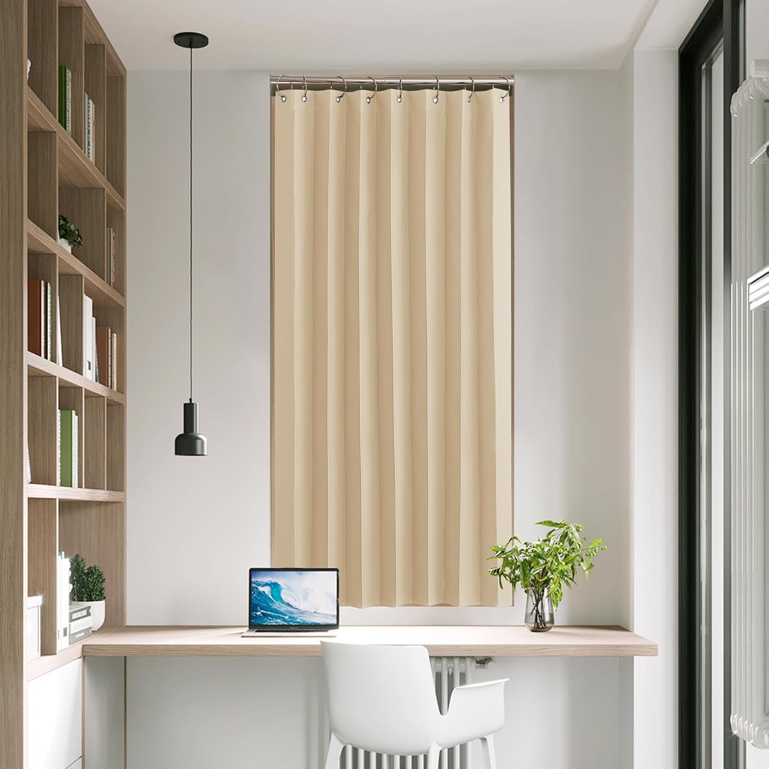 image:imageNICETOWN Linen Curtains for Bedroom Living Room Sheer Door Curtains amp Drapes 80 inches Length for Doorway Farmhouse Country Accordion Style Curtain for Sliding Glass Door 38 Wide Angora 1 PanelBiscotti Beige