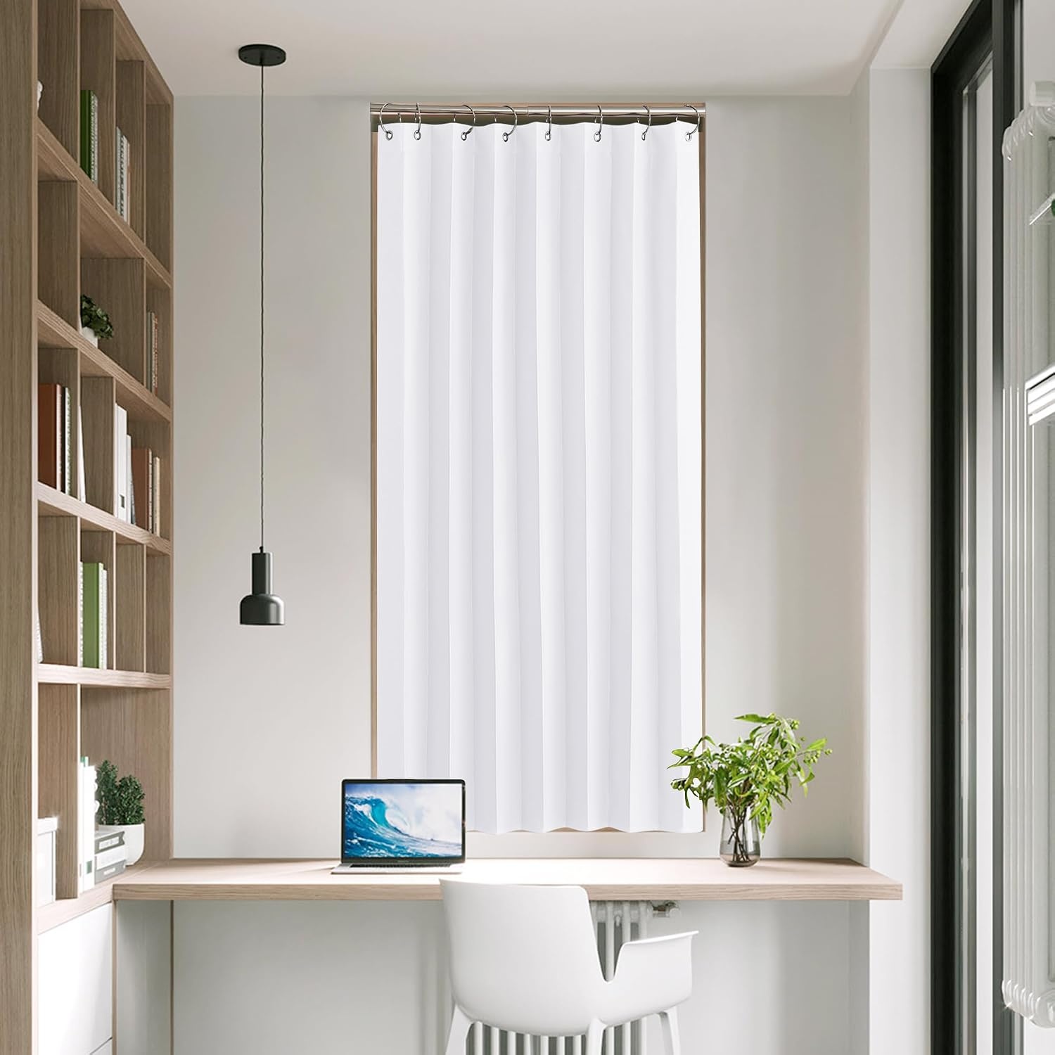 image:imageNICETOWN Linen Curtains for Bedroom Living Room Sheer Door Curtains amp Drapes 80 inches Length for Doorway Farmhouse Country Accordion Style Curtain for Sliding Glass Door 38 Wide Angora 1 PanelPure White
