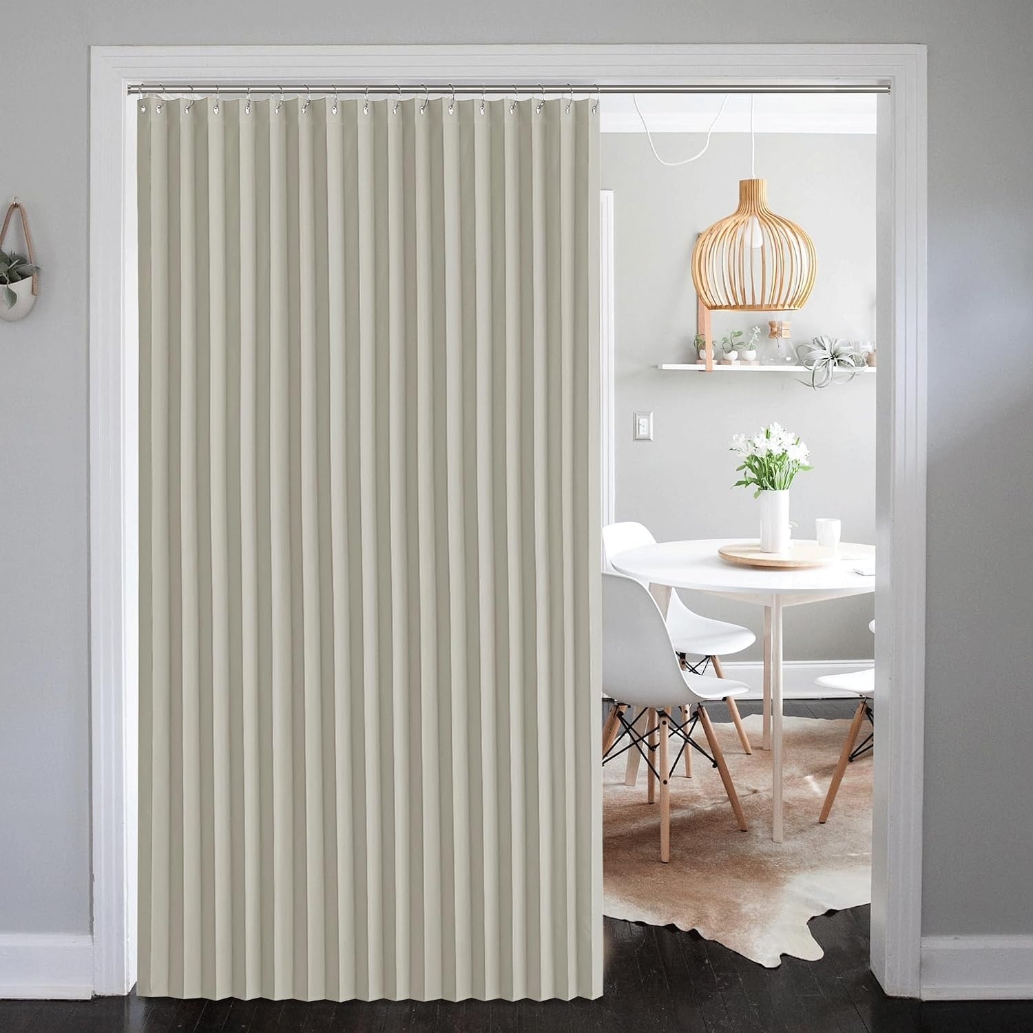 image:imageNICETOWN Linen Curtains for Bedroom Living Room Sheer Door Curtains amp Drapes 80 inches Length for Doorway Farmhouse Country Accordion Style Curtain for Sliding Glass Door 38 Wide Angora 1 PanelNatural