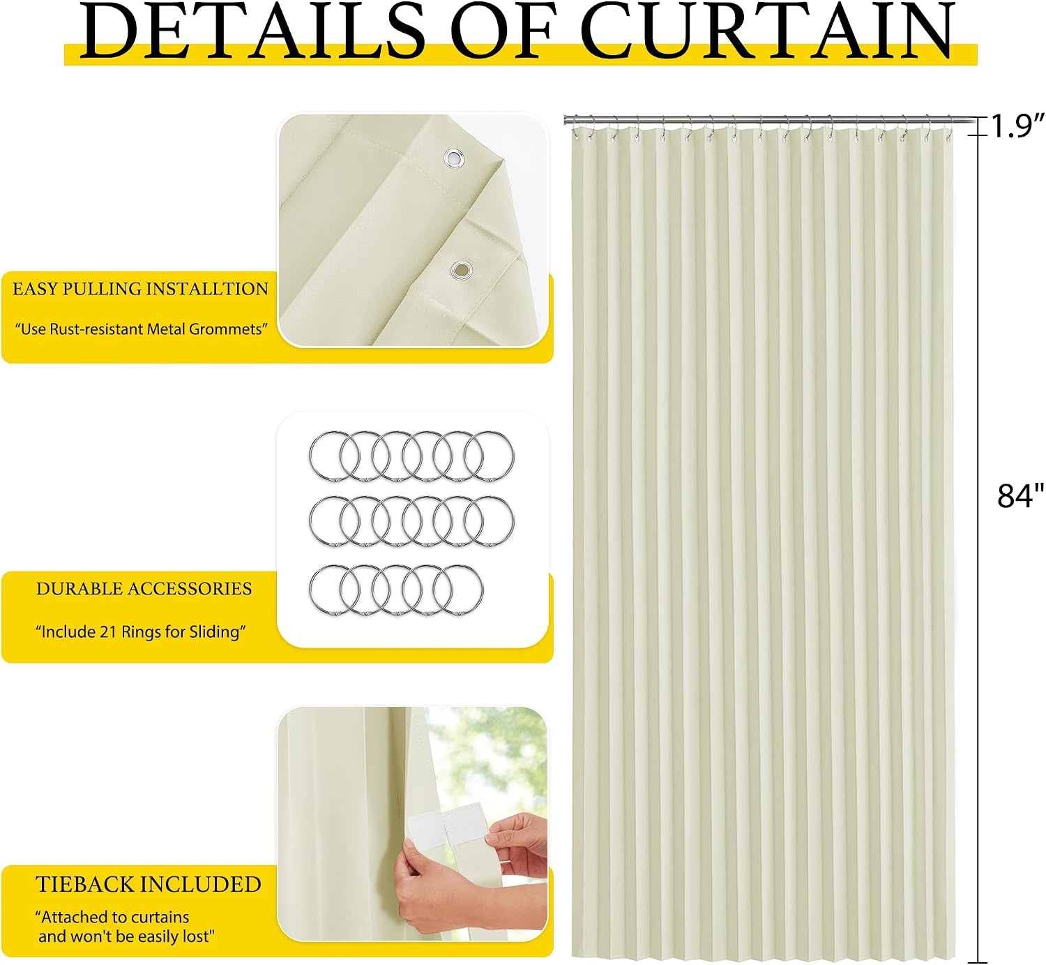 image:imageNICETOWN Linen Curtains for Bedroom Living Room Sheer Door Curtains amp Drapes 80 inches Length for Doorway Farmhouse Country Accordion Style Curtain for Sliding Glass Door 38 Wide Angora 1 PanelLight Beige