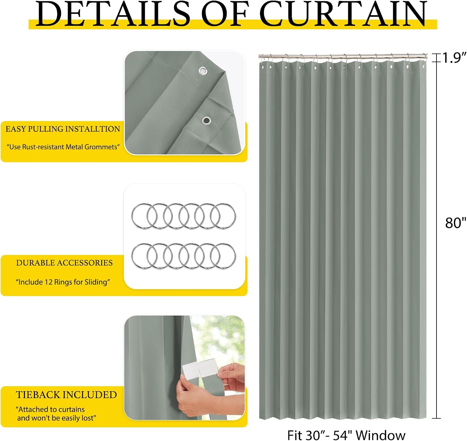 image:imageNICETOWN Linen Curtains for Bedroom Living Room Sheer Door Curtains amp Drapes 80 inches Length for Doorway Farmhouse Country Accordion Style Curtain for Sliding Glass Door 38 Wide Angora 1 PanelSage Green