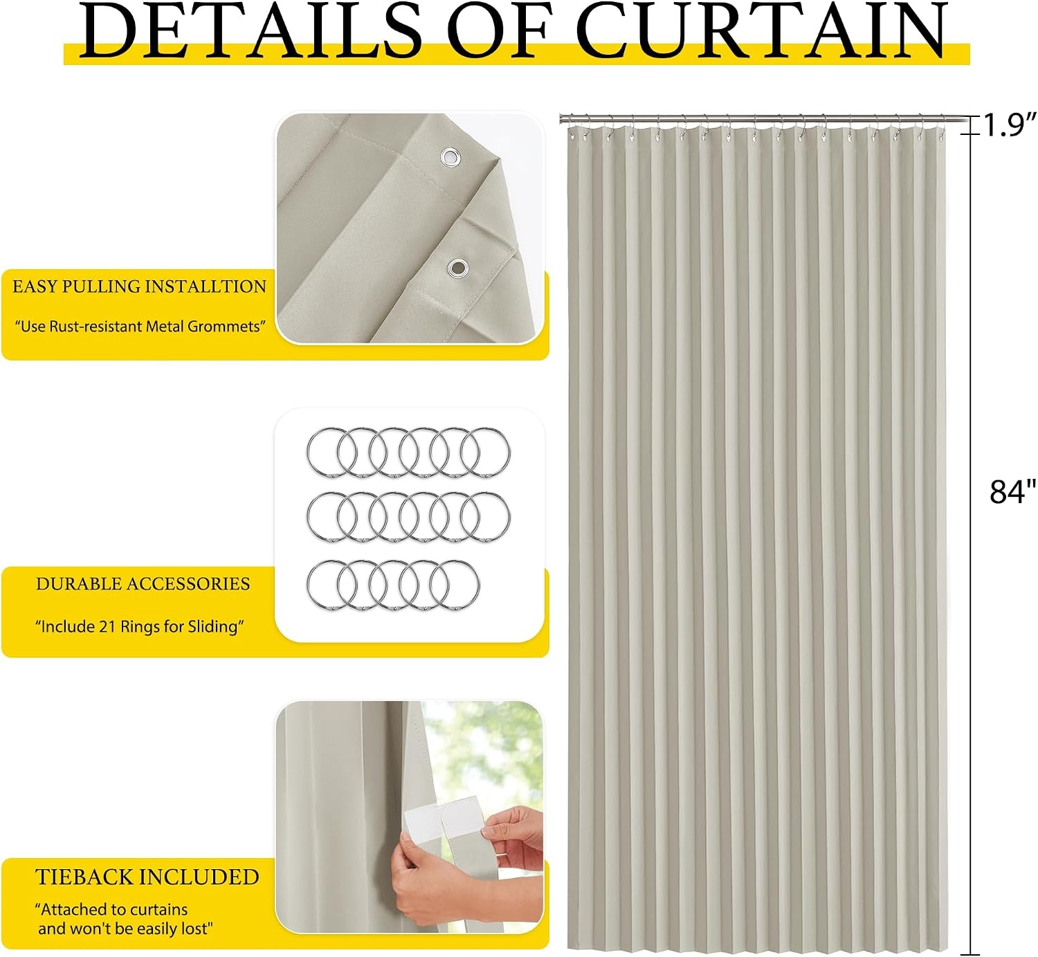 image:imageNICETOWN Linen Curtains for Bedroom Living Room Sheer Door Curtains amp Drapes 80 inches Length for Doorway Farmhouse Country Accordion Style Curtain for Sliding Glass Door 38 Wide Angora 1 PanelNatural
