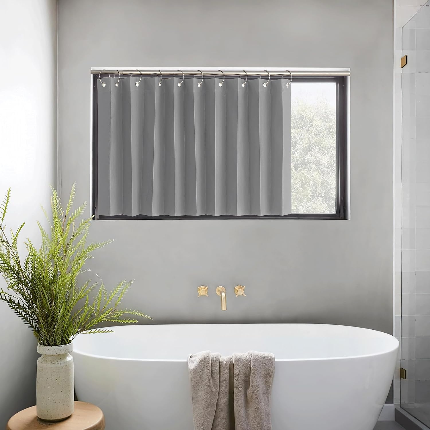 image:imageNICETOWN Linen Curtains for Bedroom Living Room Sheer Door Curtains amp Drapes 80 inches Length for Doorway Farmhouse Country Accordion Style Curtain for Sliding Glass Door 38 Wide Angora 1 PanelSilver Grey
