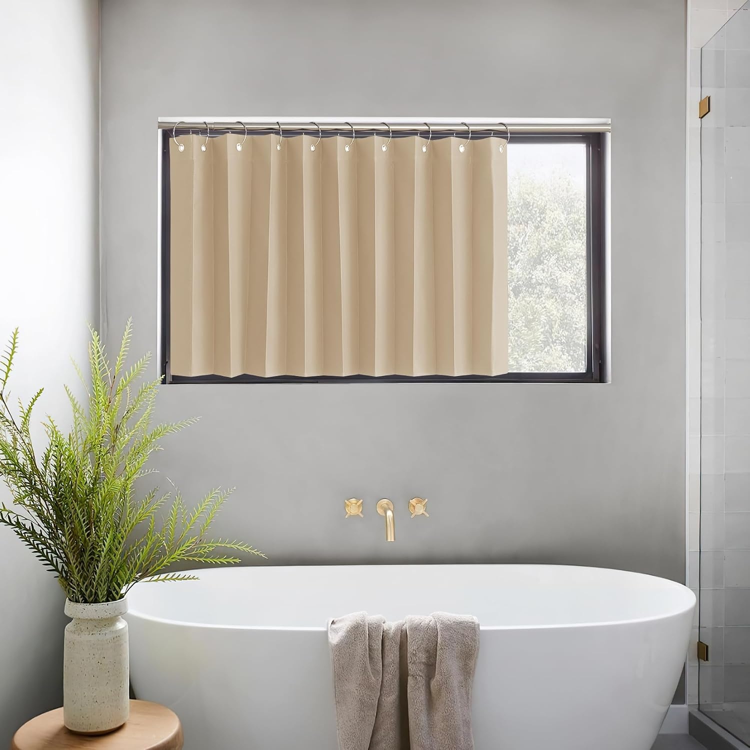 image:imageNICETOWN Linen Curtains for Bedroom Living Room Sheer Door Curtains amp Drapes 80 inches Length for Doorway Farmhouse Country Accordion Style Curtain for Sliding Glass Door 38 Wide Angora 1 PanelBiscotti Beige