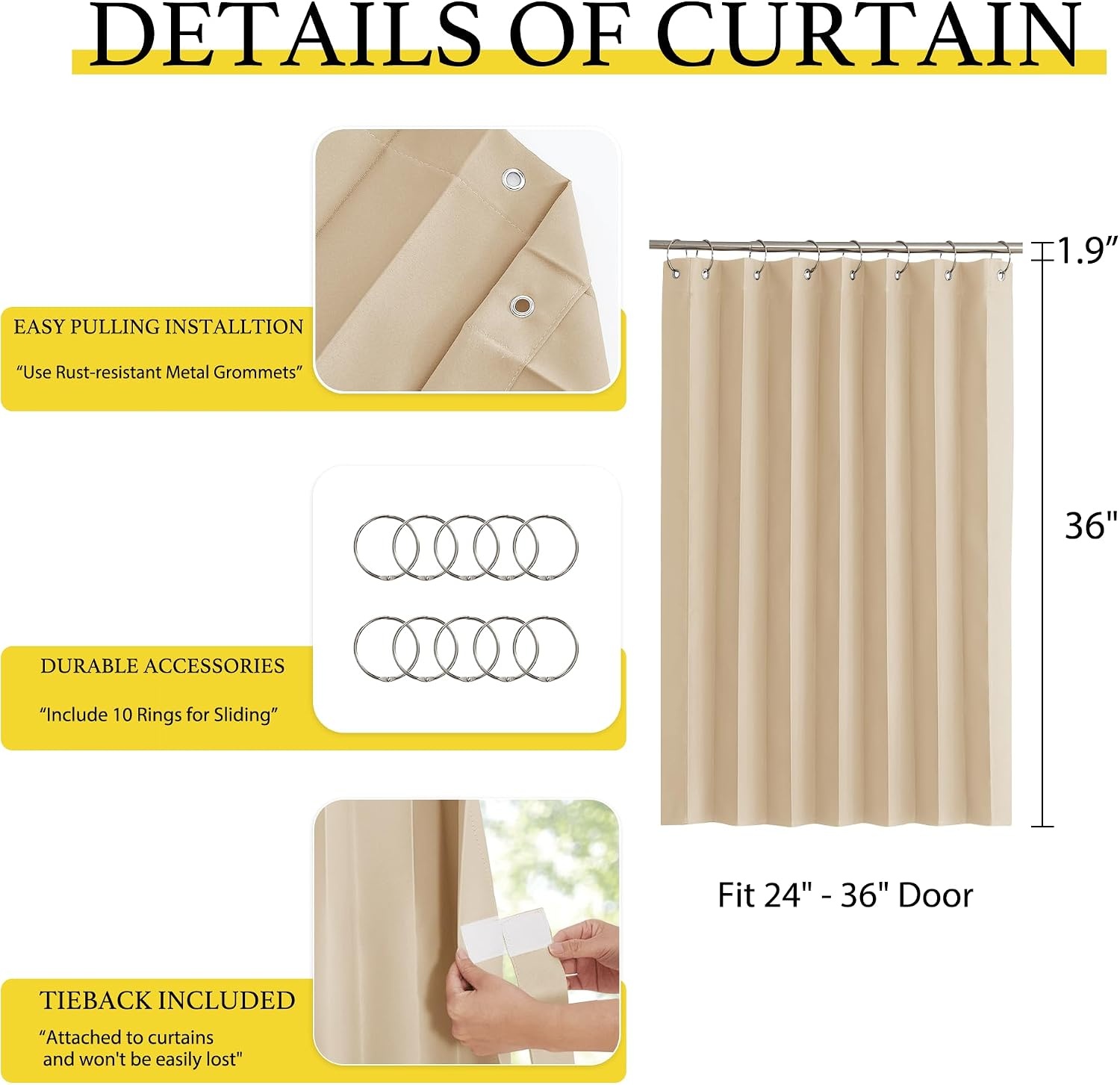 image:imageNICETOWN Linen Curtains for Bedroom Living Room Sheer Door Curtains amp Drapes 80 inches Length for Doorway Farmhouse Country Accordion Style Curtain for Sliding Glass Door 38 Wide Angora 1 PanelBiscotti Beige