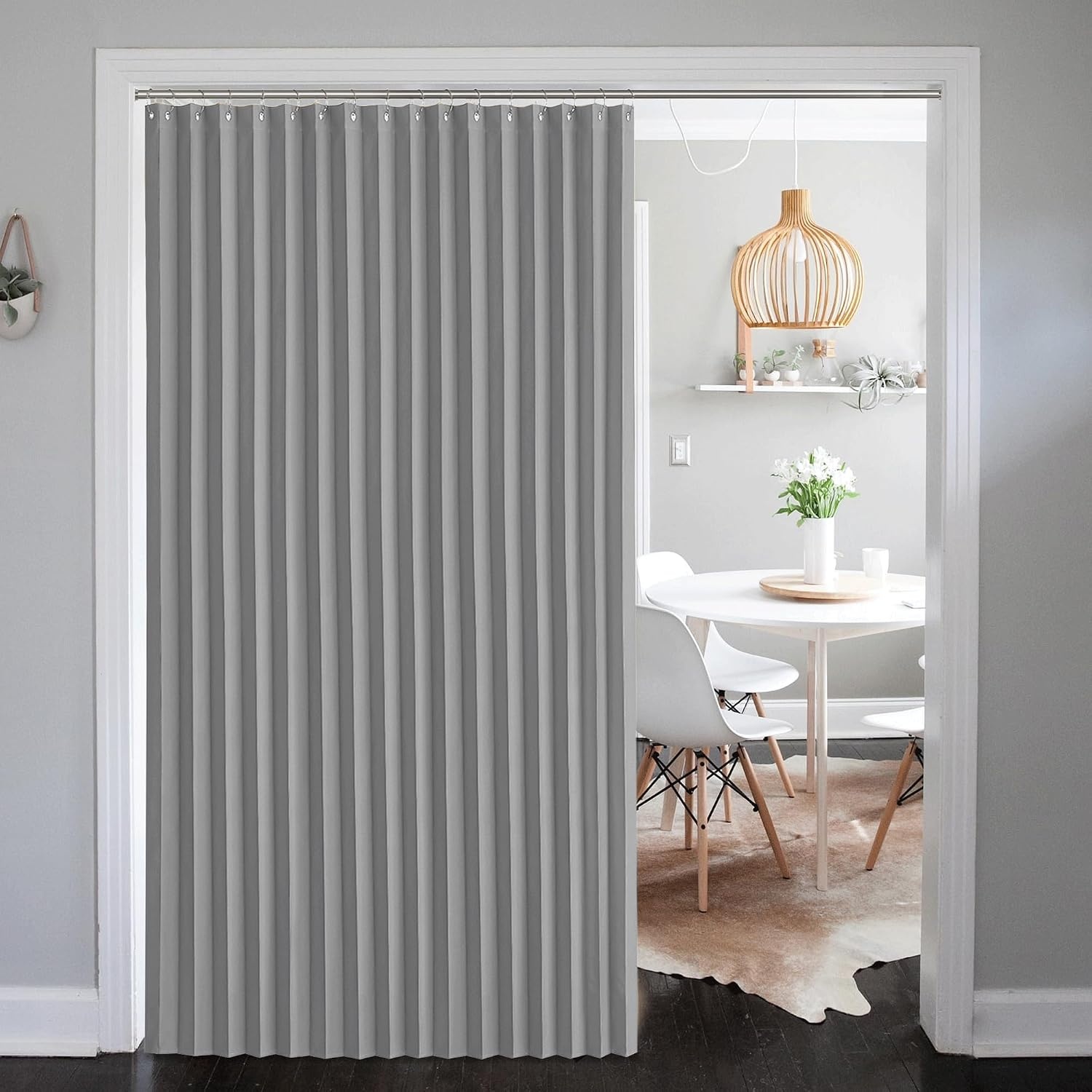 image:imageNICETOWN Linen Curtains for Bedroom Living Room Sheer Door Curtains amp Drapes 80 inches Length for Doorway Farmhouse Country Accordion Style Curtain for Sliding Glass Door 38 Wide Angora 1 PanelSilver Grey