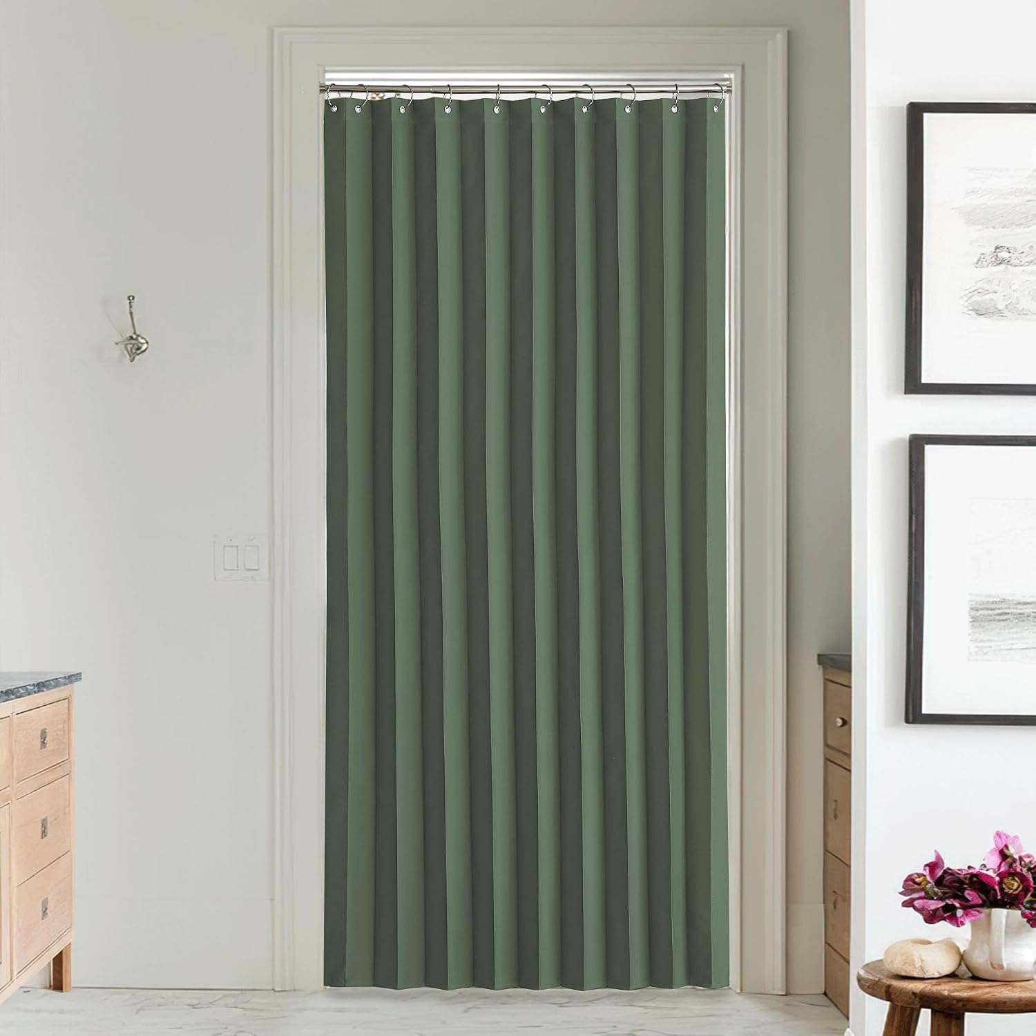 image:imageNICETOWN Linen Curtains for Bedroom Living Room Sheer Door Curtains amp Drapes 80 inches Length for Doorway Farmhouse Country Accordion Style Curtain for Sliding Glass Door 38 Wide Angora 1 PanelDark Mallard