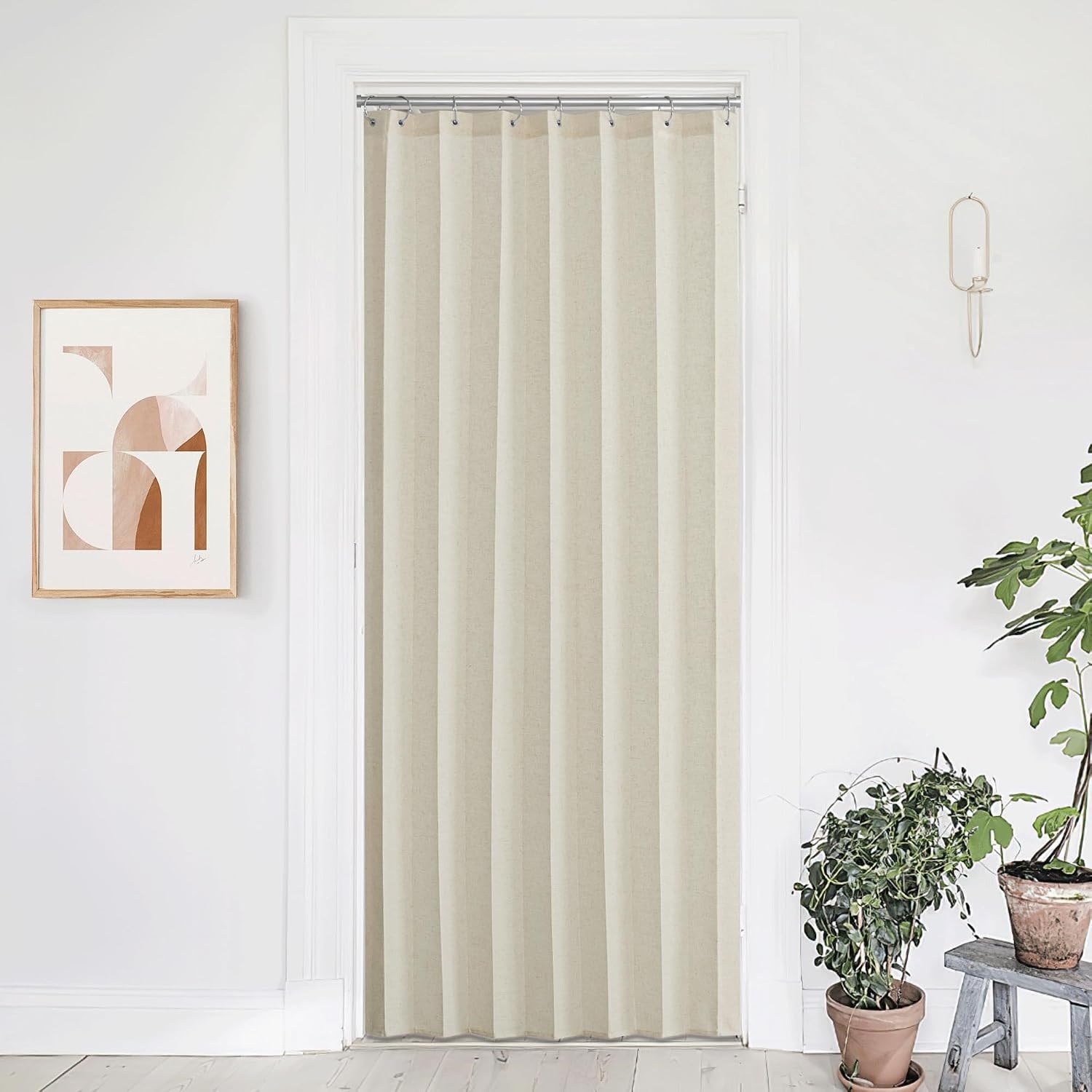 image:imageNICETOWN Linen Curtains for Bedroom Living Room Sheer Door Curtains amp Drapes 80 inches Length for Doorway Farmhouse Country Accordion Style Curtain for Sliding Glass Door 38 Wide Angora 1 PanelNatural Beige