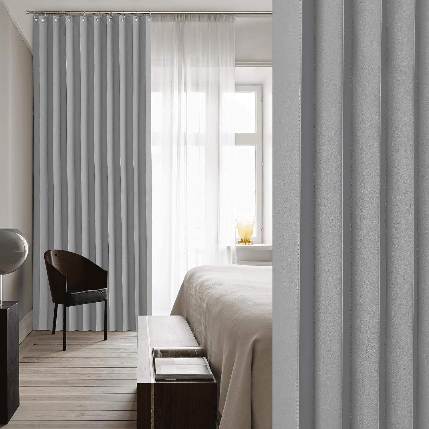image:imageNICETOWN Linen Curtains for Bedroom Living Room Sheer Door Curtains amp Drapes 80 inches Length for Doorway Farmhouse Country Accordion Style Curtain for Sliding Glass Door 38 Wide Angora 1 PanelSilver Grey