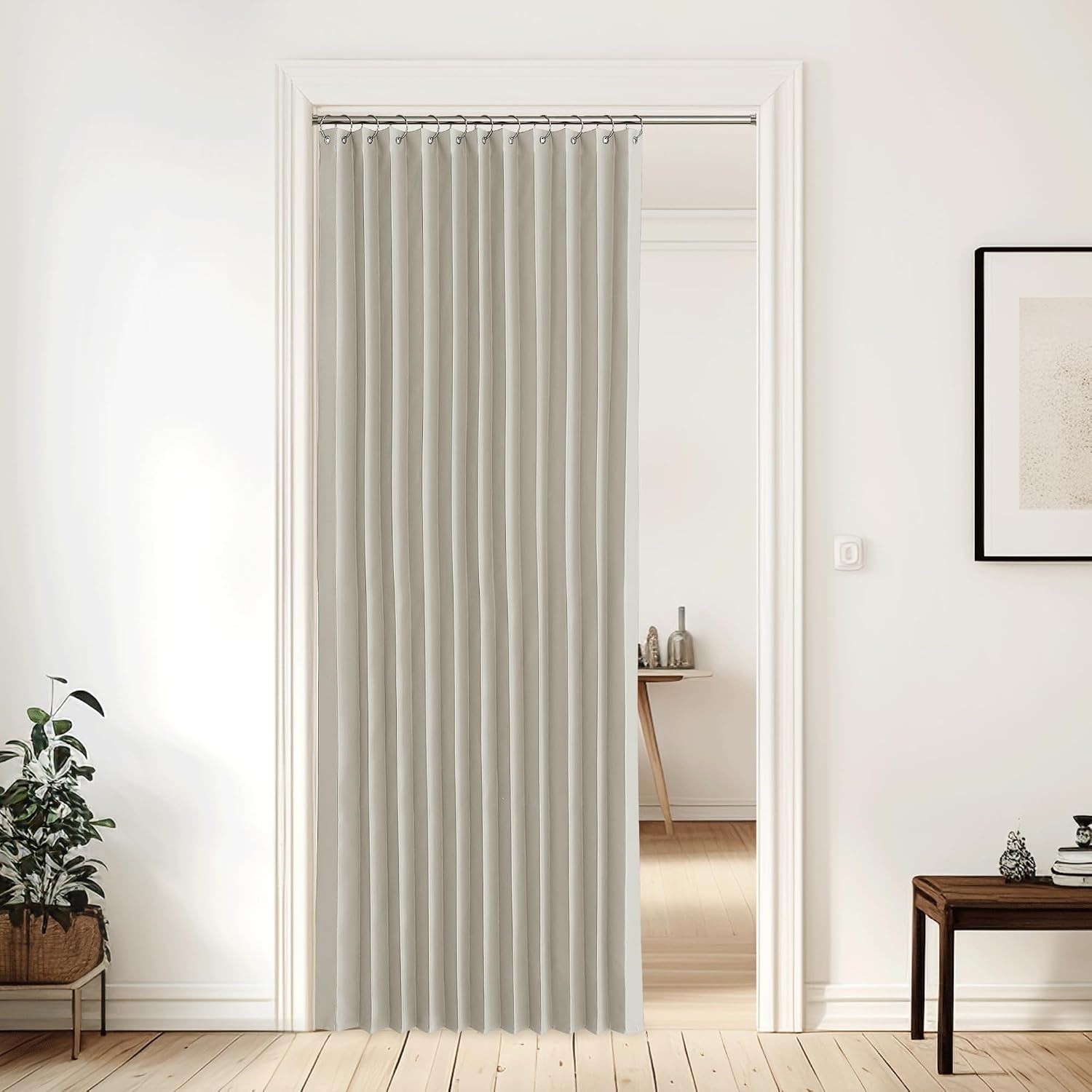 image:imageNICETOWN Linen Curtains for Bedroom Living Room Sheer Door Curtains amp Drapes 80 inches Length for Doorway Farmhouse Country Accordion Style Curtain for Sliding Glass Door 38 Wide Angora 1 PanelNatural