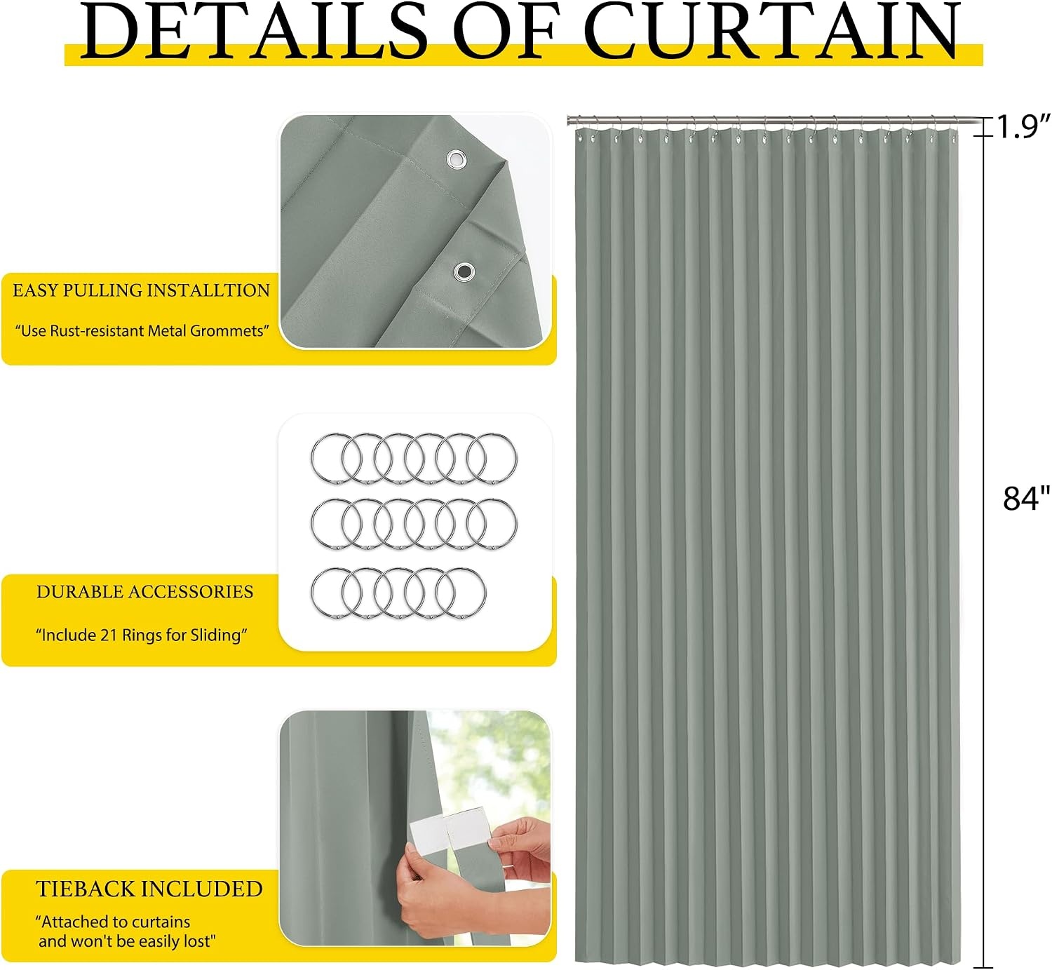 image:imageNICETOWN Linen Curtains for Bedroom Living Room Sheer Door Curtains amp Drapes 80 inches Length for Doorway Farmhouse Country Accordion Style Curtain for Sliding Glass Door 38 Wide Angora 1 PanelSage Green