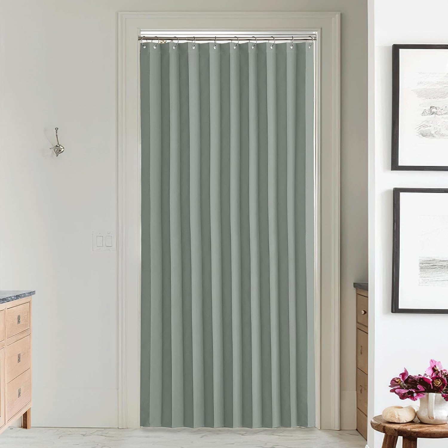 image:imageNICETOWN Linen Curtains for Bedroom Living Room Sheer Door Curtains amp Drapes 80 inches Length for Doorway Farmhouse Country Accordion Style Curtain for Sliding Glass Door 38 Wide Angora 1 PanelSage Green