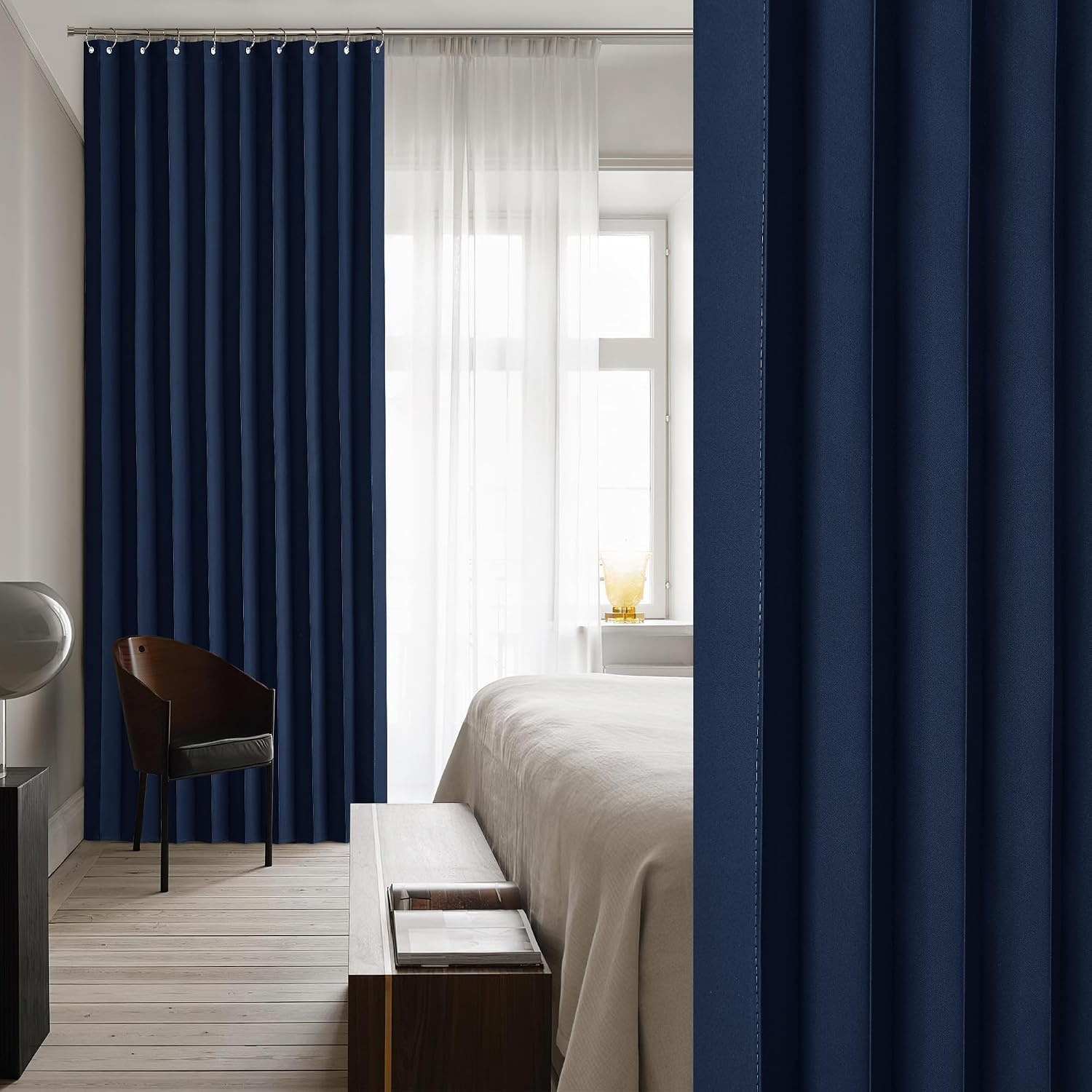 image:imageNICETOWN Linen Curtains for Bedroom Living Room Sheer Door Curtains amp Drapes 80 inches Length for Doorway Farmhouse Country Accordion Style Curtain for Sliding Glass Door 38 Wide Angora 1 PanelNavy