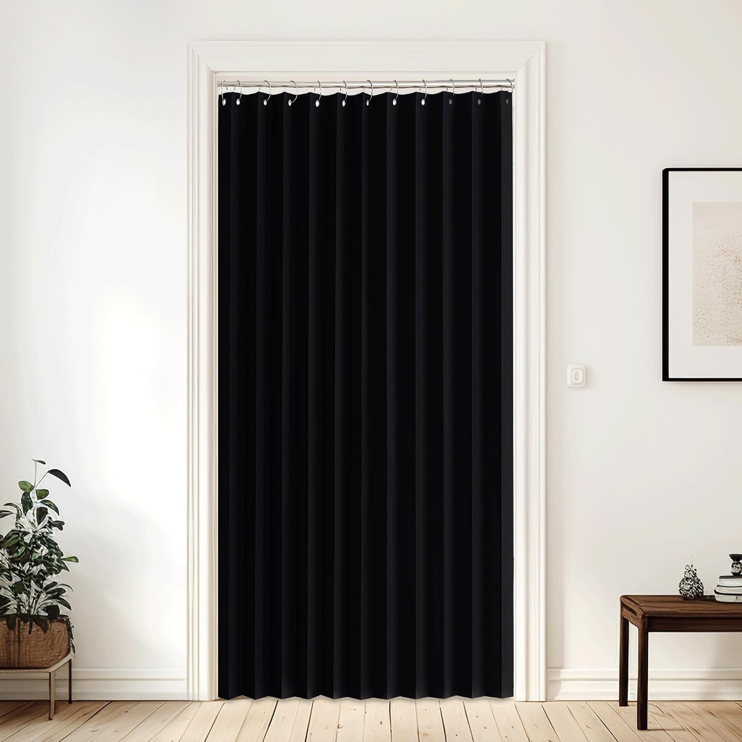 image:imageNICETOWN Linen Curtains for Bedroom Living Room Sheer Door Curtains amp Drapes 80 inches Length for Doorway Farmhouse Country Accordion Style Curtain for Sliding Glass Door 38 Wide Angora 1 PanelBlack