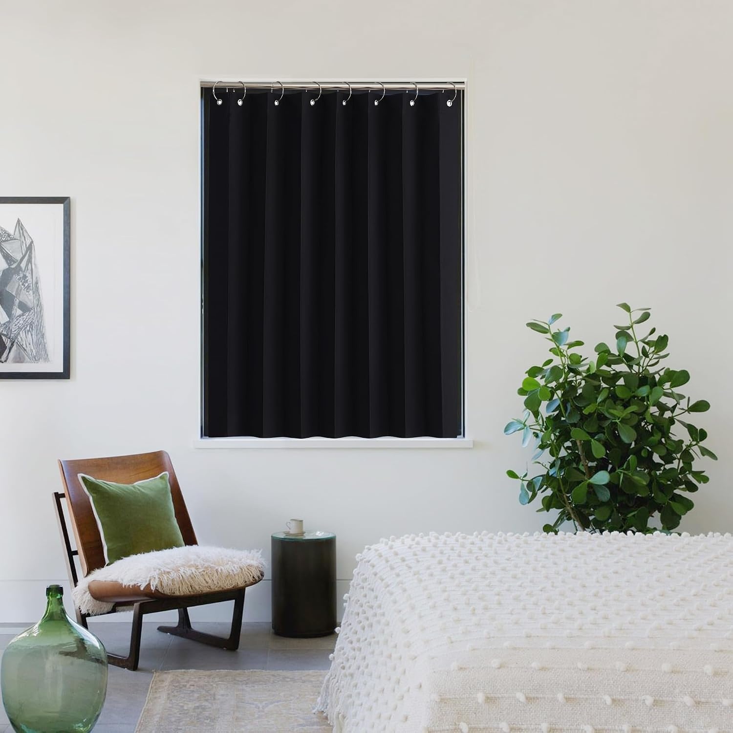 image:imageNICETOWN Linen Curtains for Bedroom Living Room Sheer Door Curtains amp Drapes 80 inches Length for Doorway Farmhouse Country Accordion Style Curtain for Sliding Glass Door 38 Wide Angora 1 PanelBlack