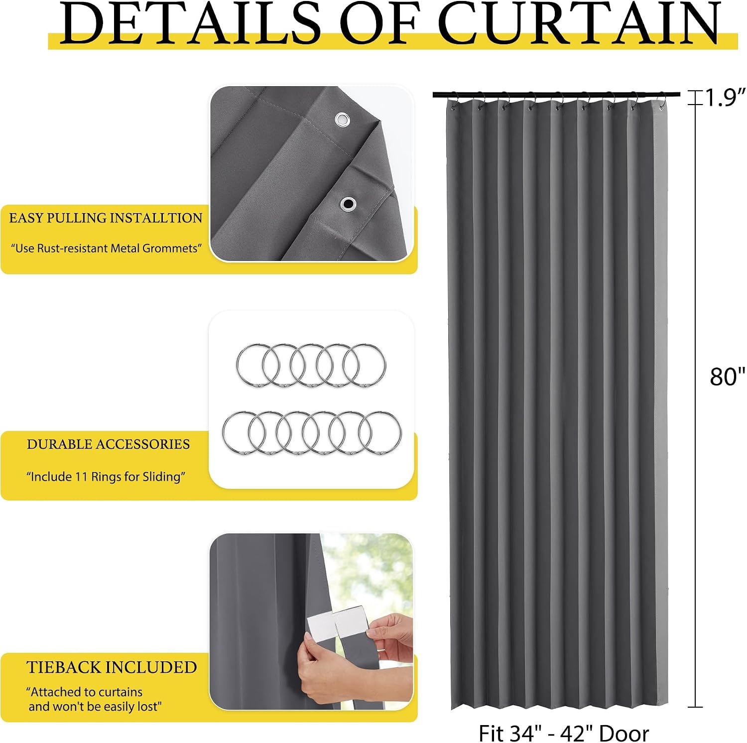 image:imageNICETOWN Linen Curtains for Bedroom Living Room Sheer Door Curtains amp Drapes 80 inches Length for Doorway Farmhouse Country Accordion Style Curtain for Sliding Glass Door 38 Wide Angora 1 PanelGrey
