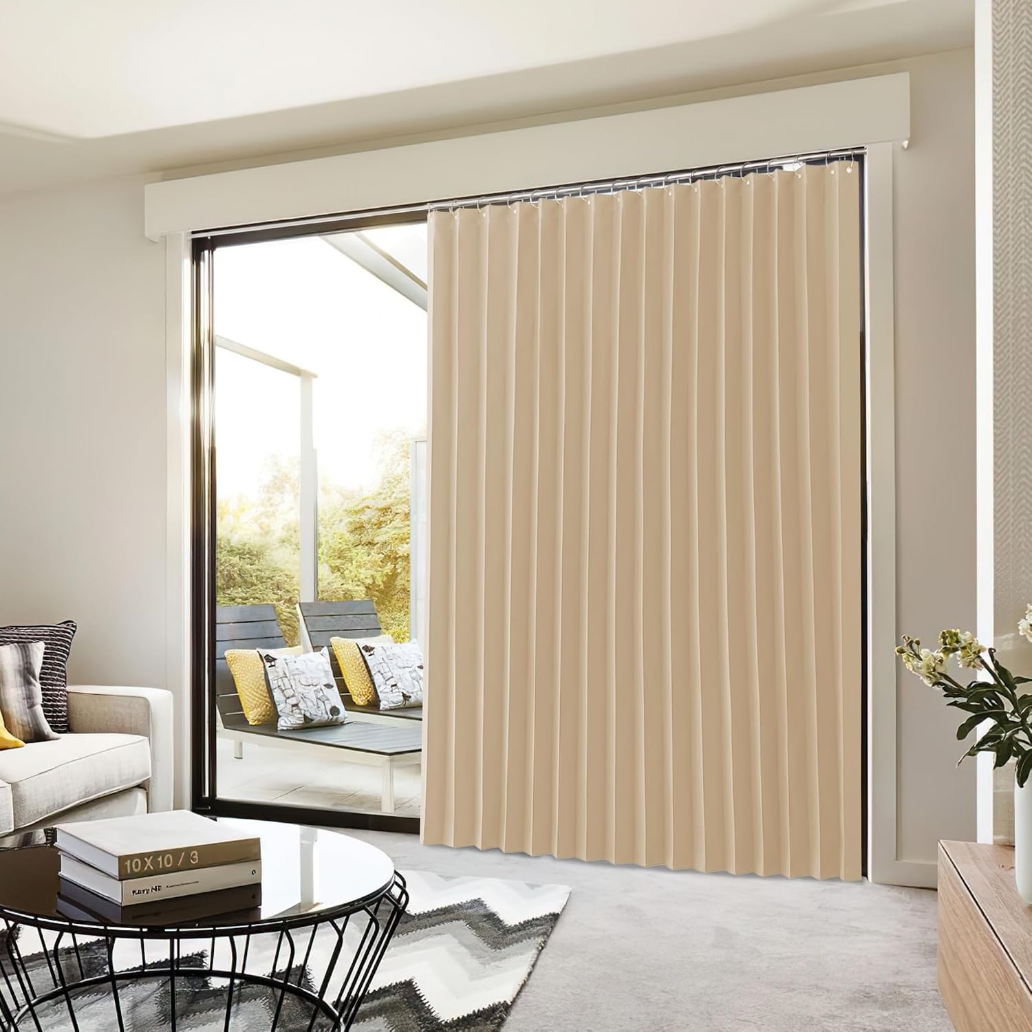 image:imageNICETOWN Linen Curtains for Bedroom Living Room Sheer Door Curtains amp Drapes 80 inches Length for Doorway Farmhouse Country Accordion Style Curtain for Sliding Glass Door 38 Wide Angora 1 PanelBiscotti Beige