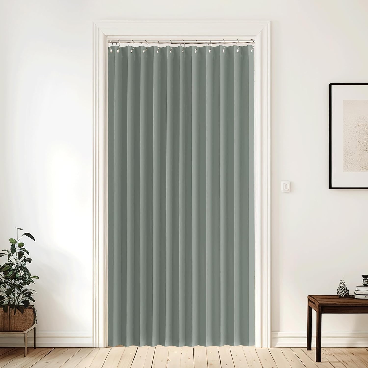 image:imageNICETOWN Linen Curtains for Bedroom Living Room Sheer Door Curtains amp Drapes 80 inches Length for Doorway Farmhouse Country Accordion Style Curtain for Sliding Glass Door 38 Wide Angora 1 PanelSage Green